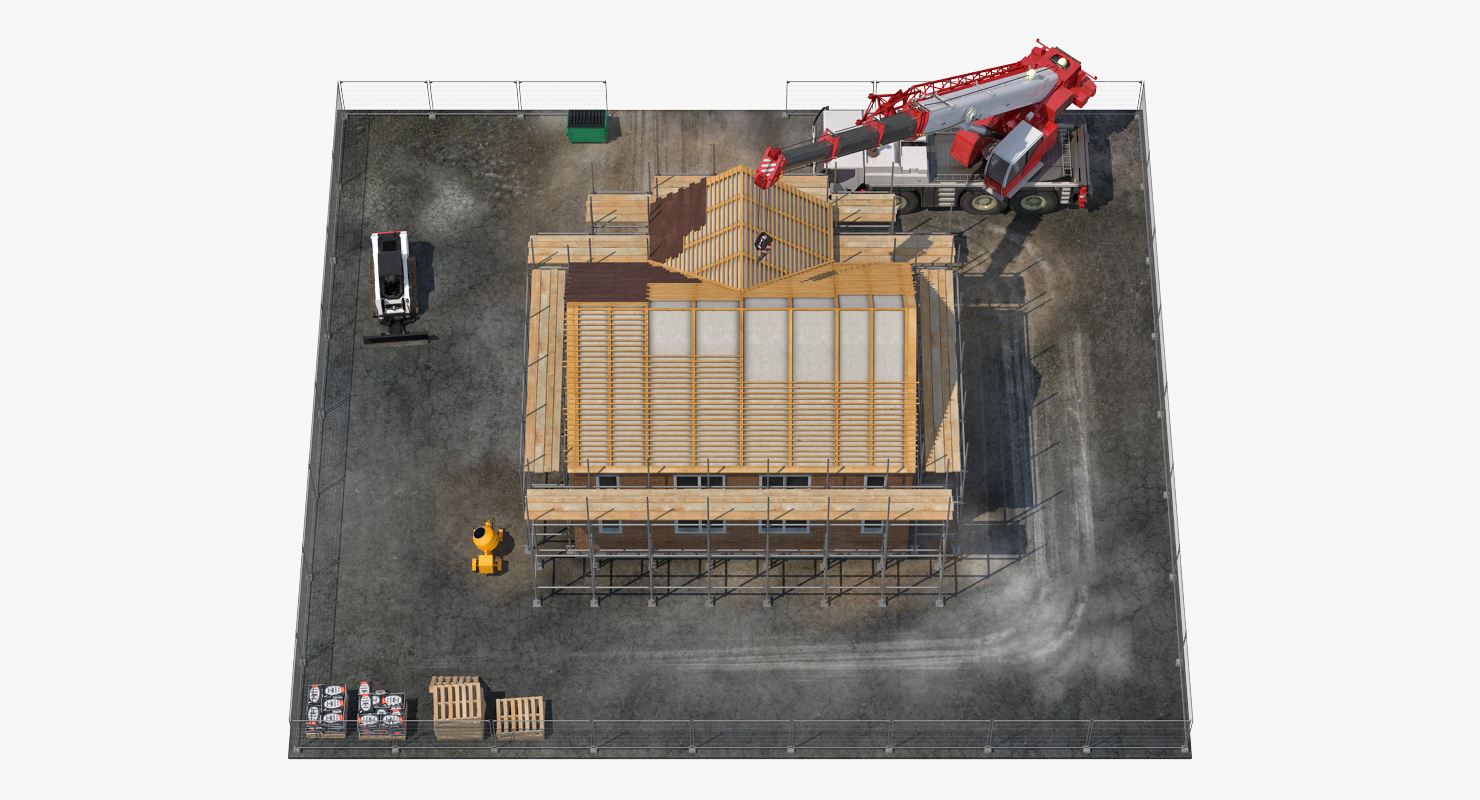 3D Private House Construction with Equipment