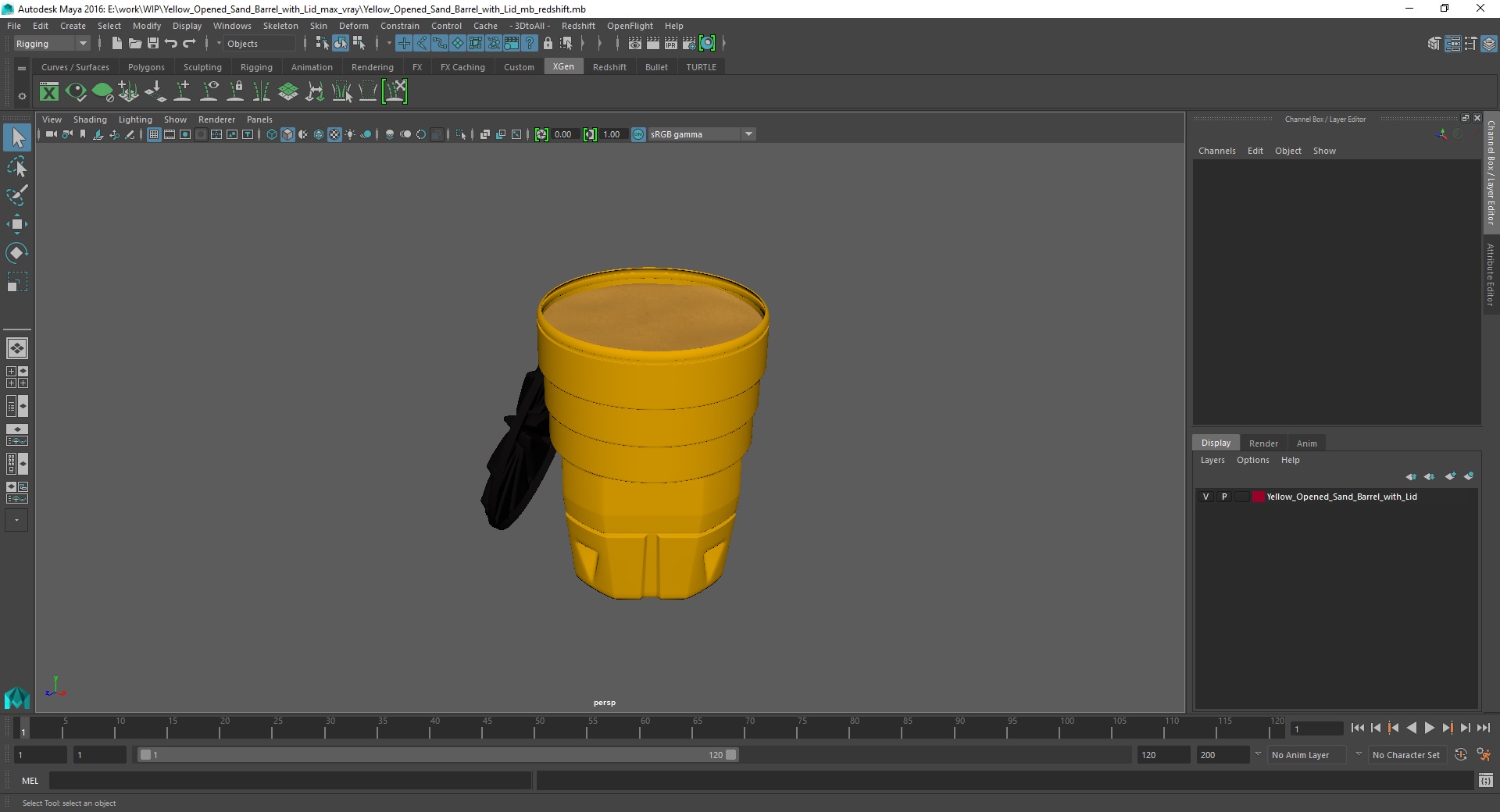 Yellow Opened Sand Barrel with Lid 3D model