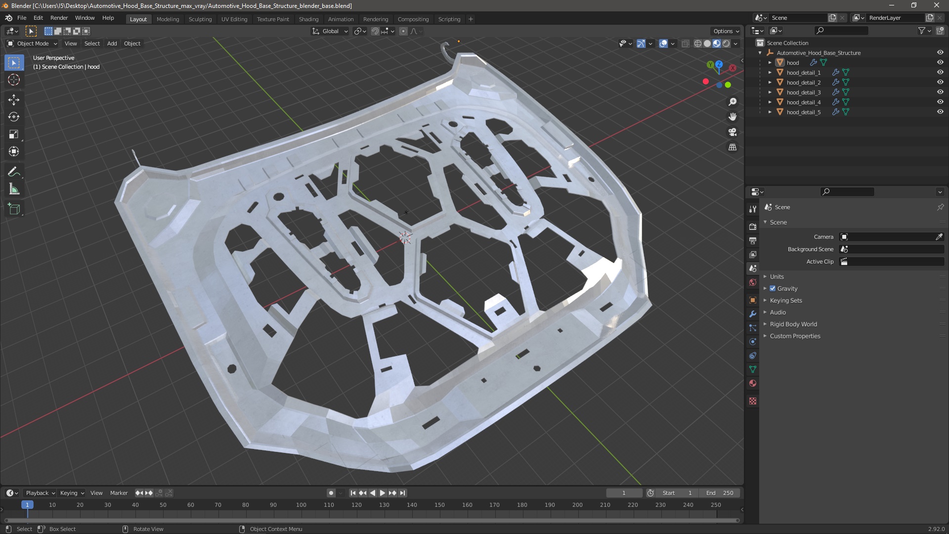 3D model Automotive Hood Base Structure