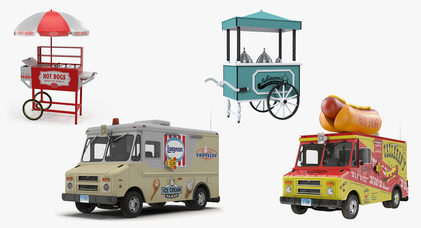 Hotdog and Icecream Street Vending Equipment 3D model
