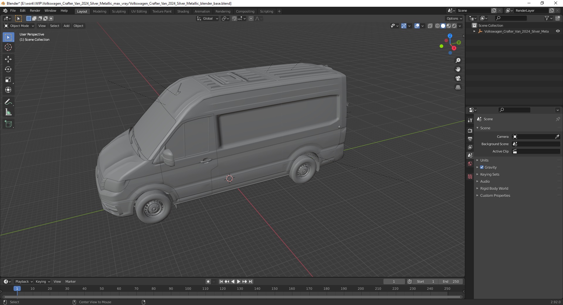 3D Volkswagen Crafter Van 2024 Silver Metallic model
