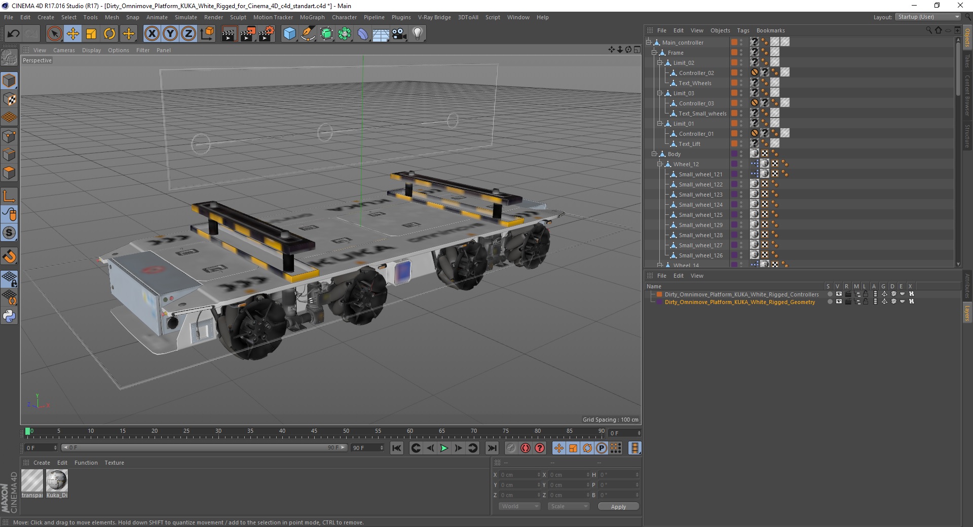 3D model Dirty Omnimove Platform KUKA White Rigged for Cinema 4D