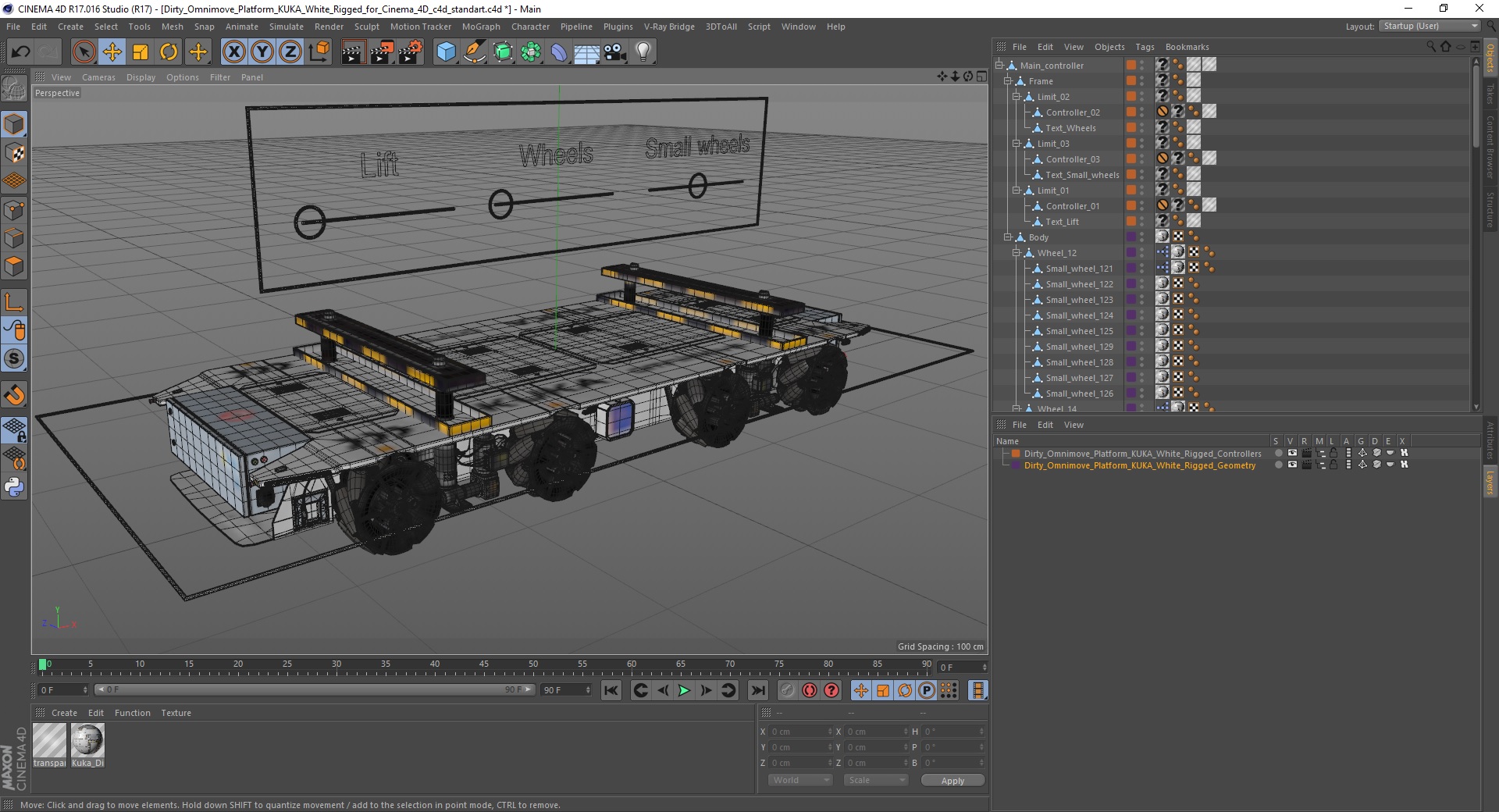 3D model Dirty Omnimove Platform KUKA White Rigged for Cinema 4D