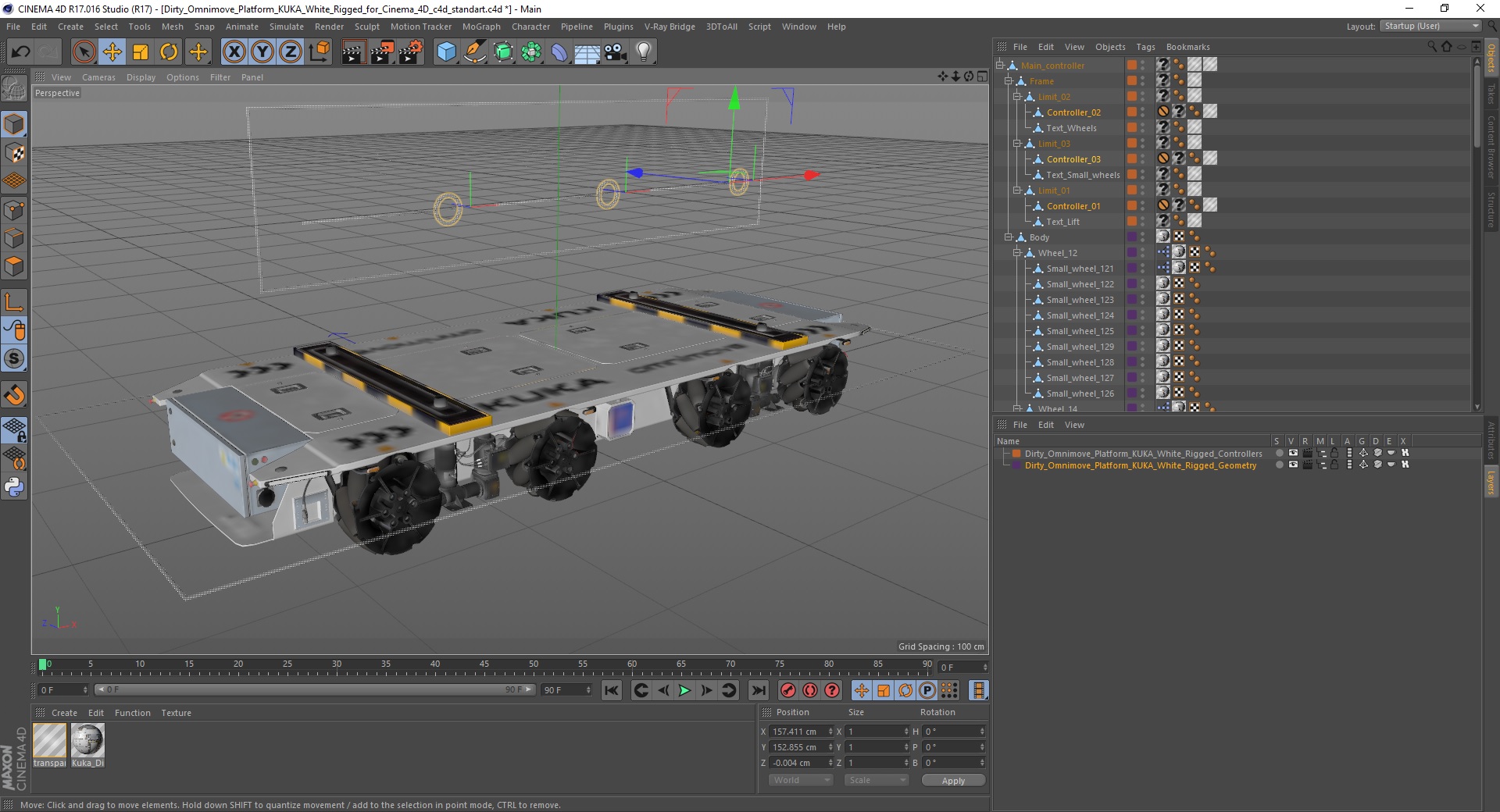 3D model Dirty Omnimove Platform KUKA White Rigged for Cinema 4D