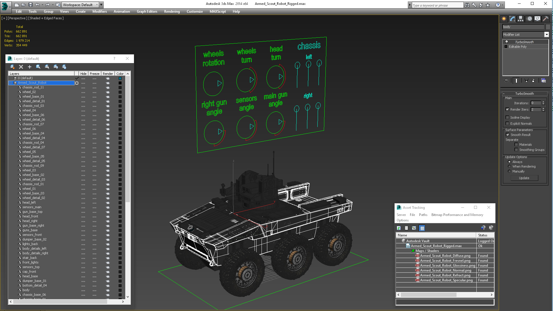 Armed Scout Robot Rigged 3D model