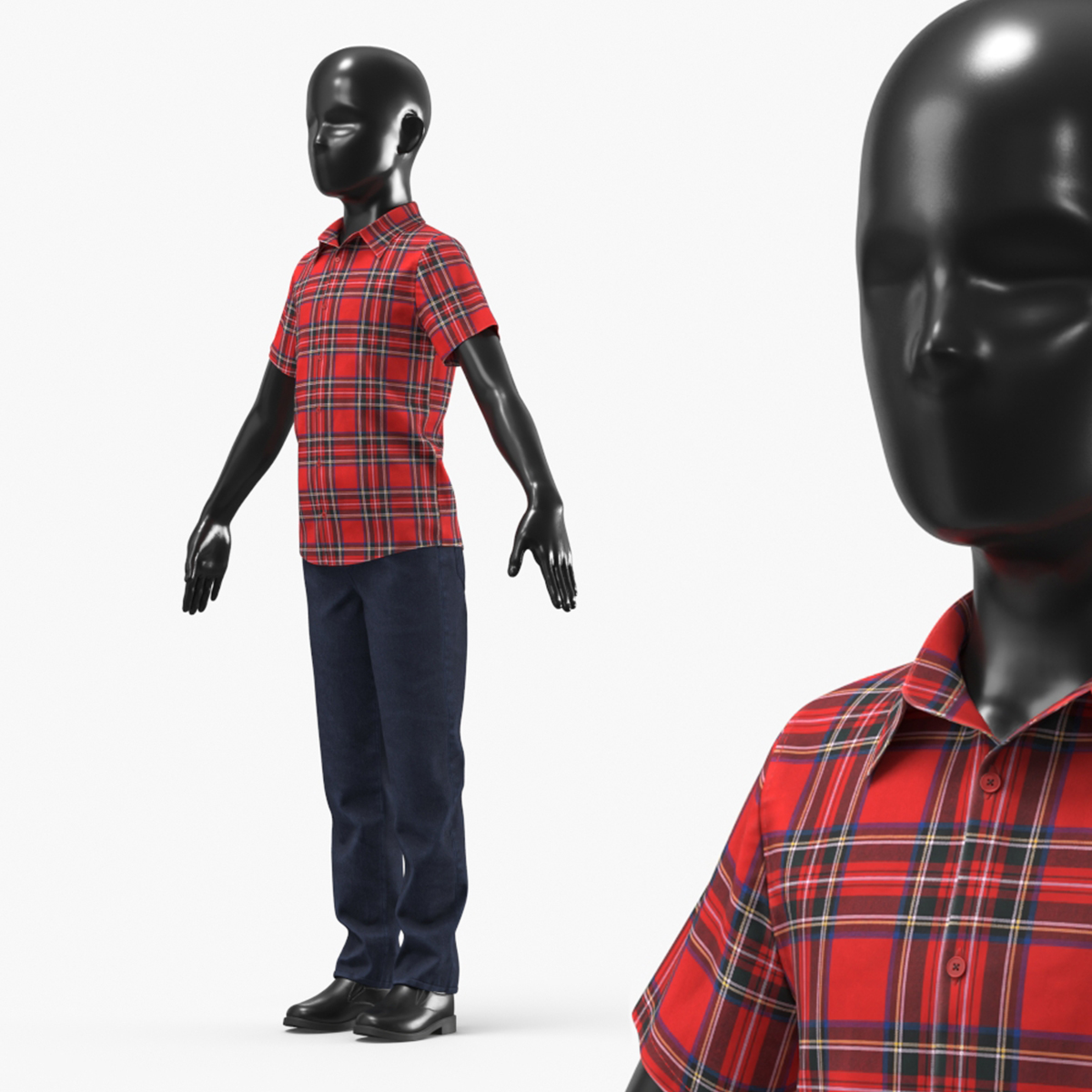 Boys Tartan Outfit Set Red 3D model collection preview