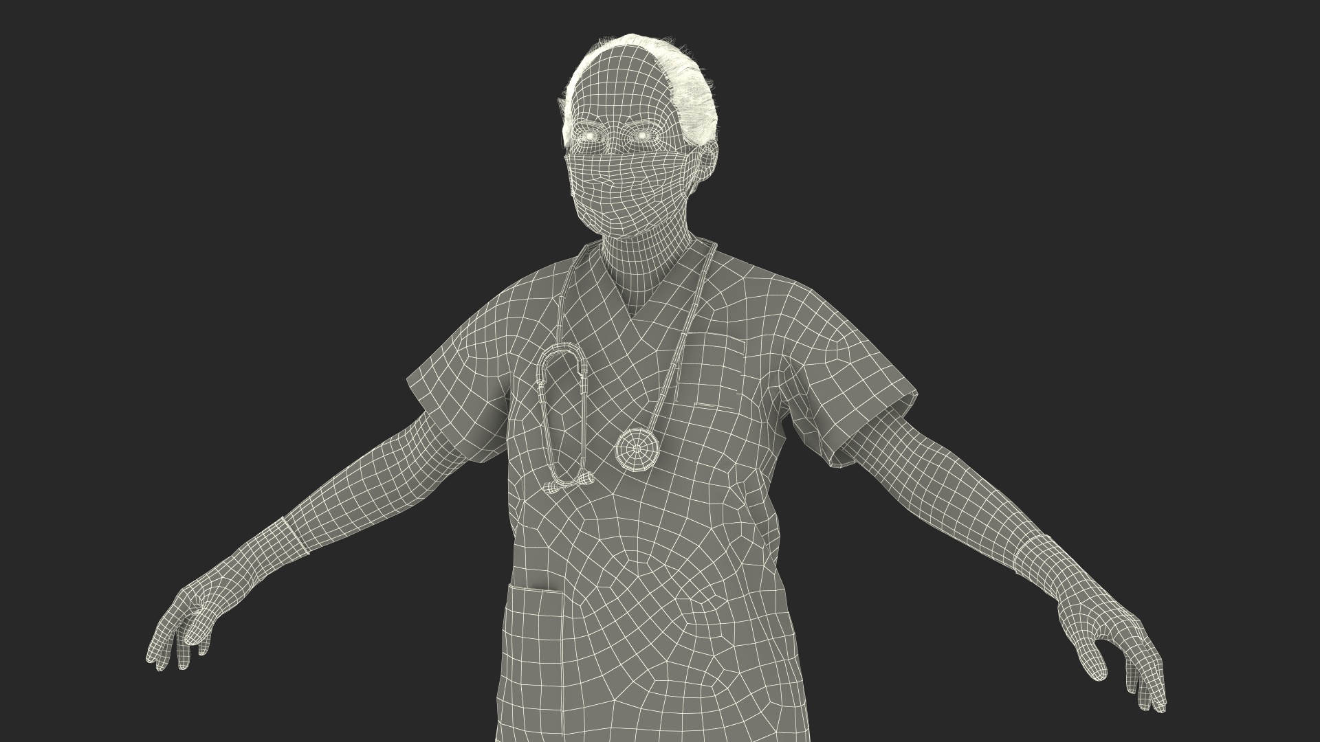Female Nurse Character with Stethoscope and Face Mask Fur 3D