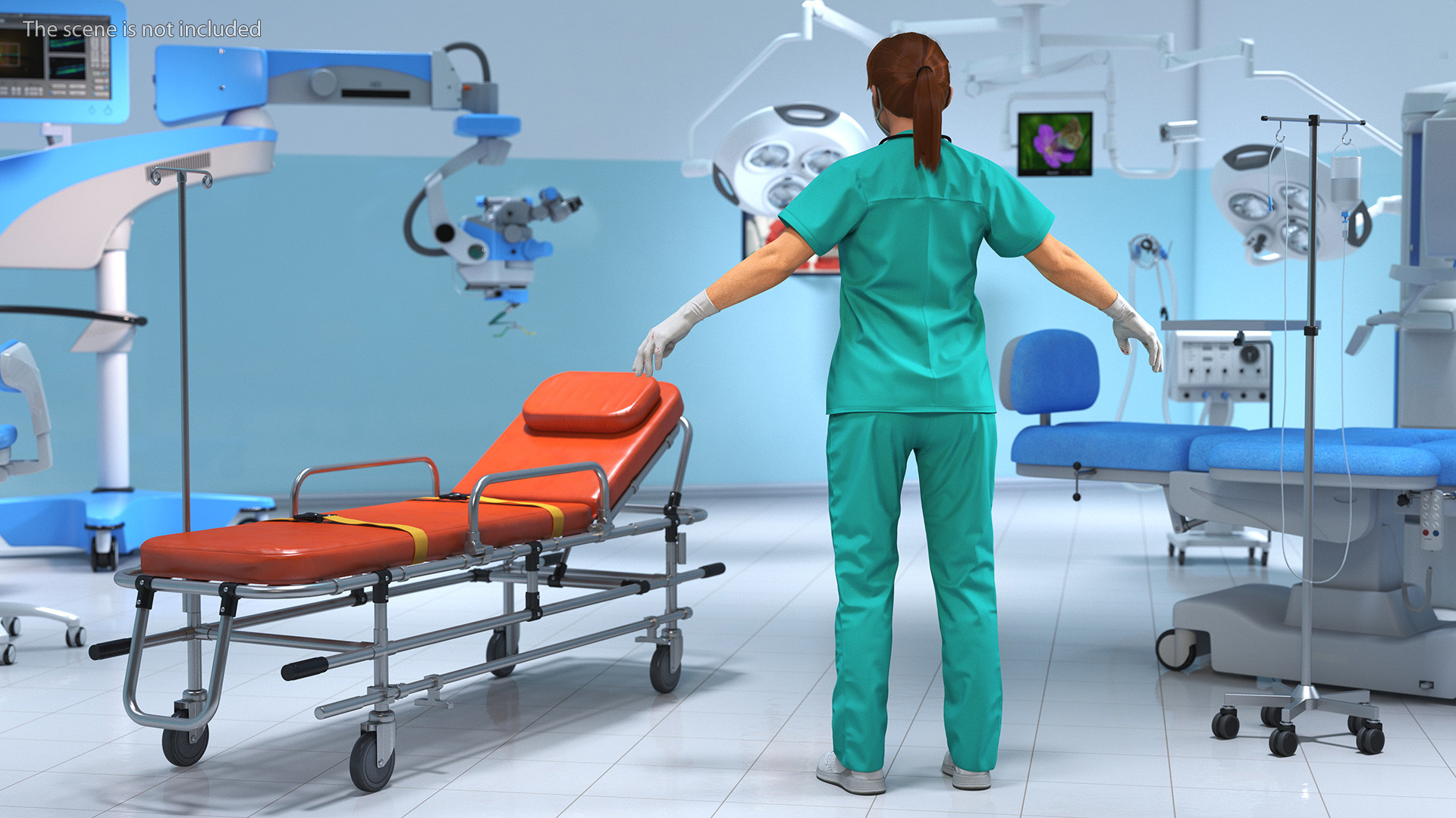 Female Nurse Character with Stethoscope and Face Mask Fur 3D