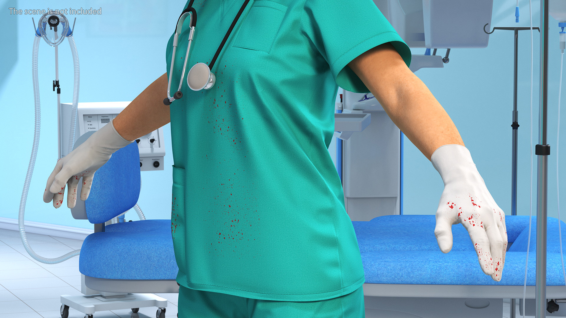 Female Nurse Character with Stethoscope and Face Mask Fur 3D