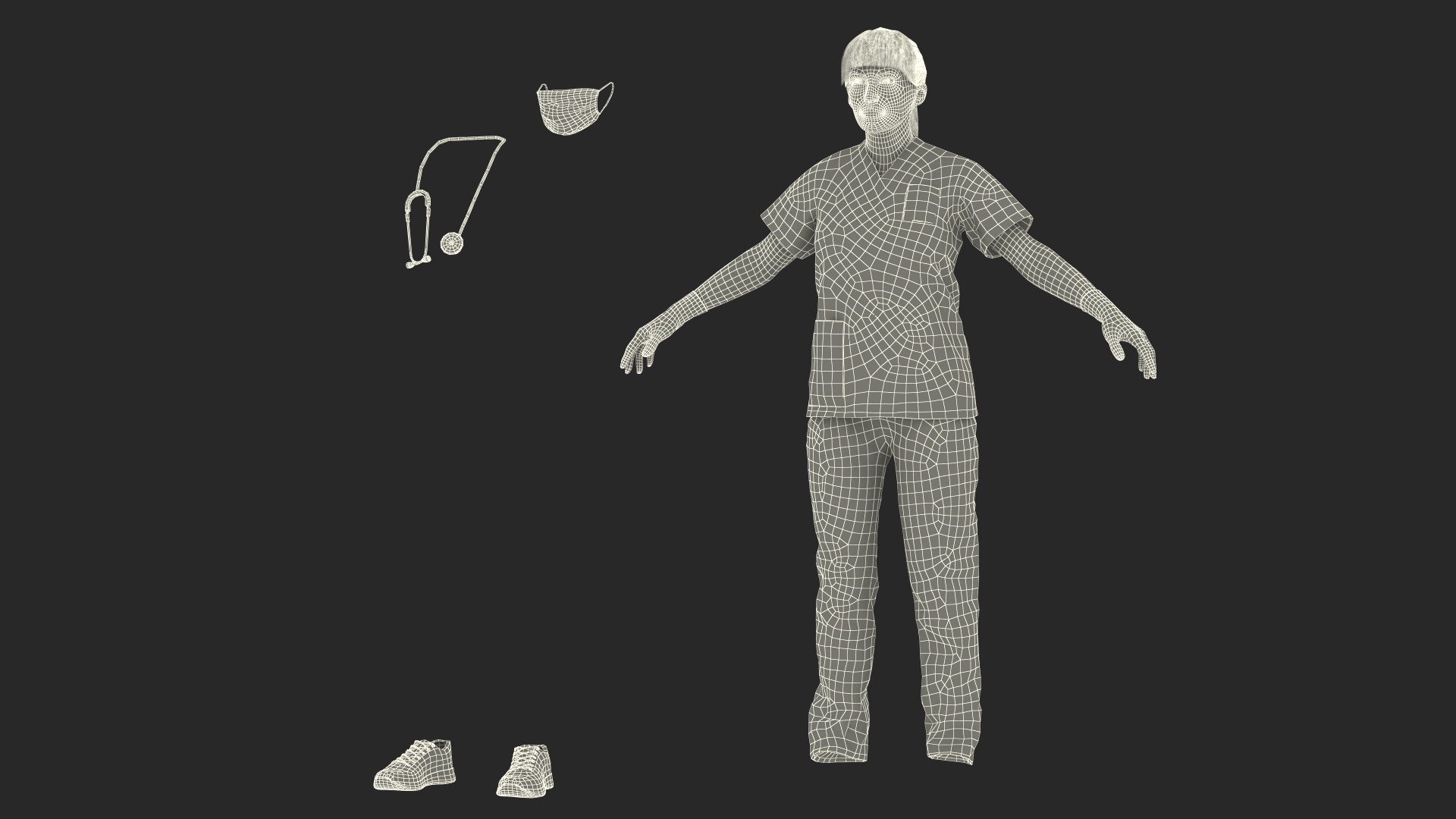 Female Nurse Character with Stethoscope and Face Mask Fur 3D