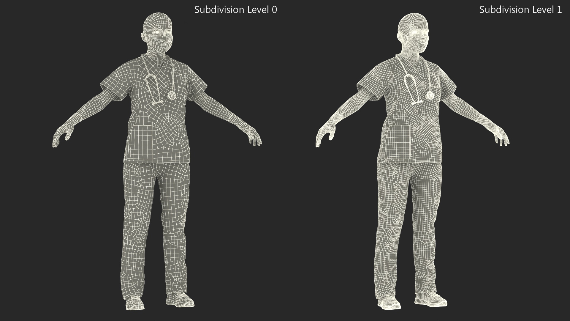 Female Nurse Character with Stethoscope and Face Mask Fur 3D