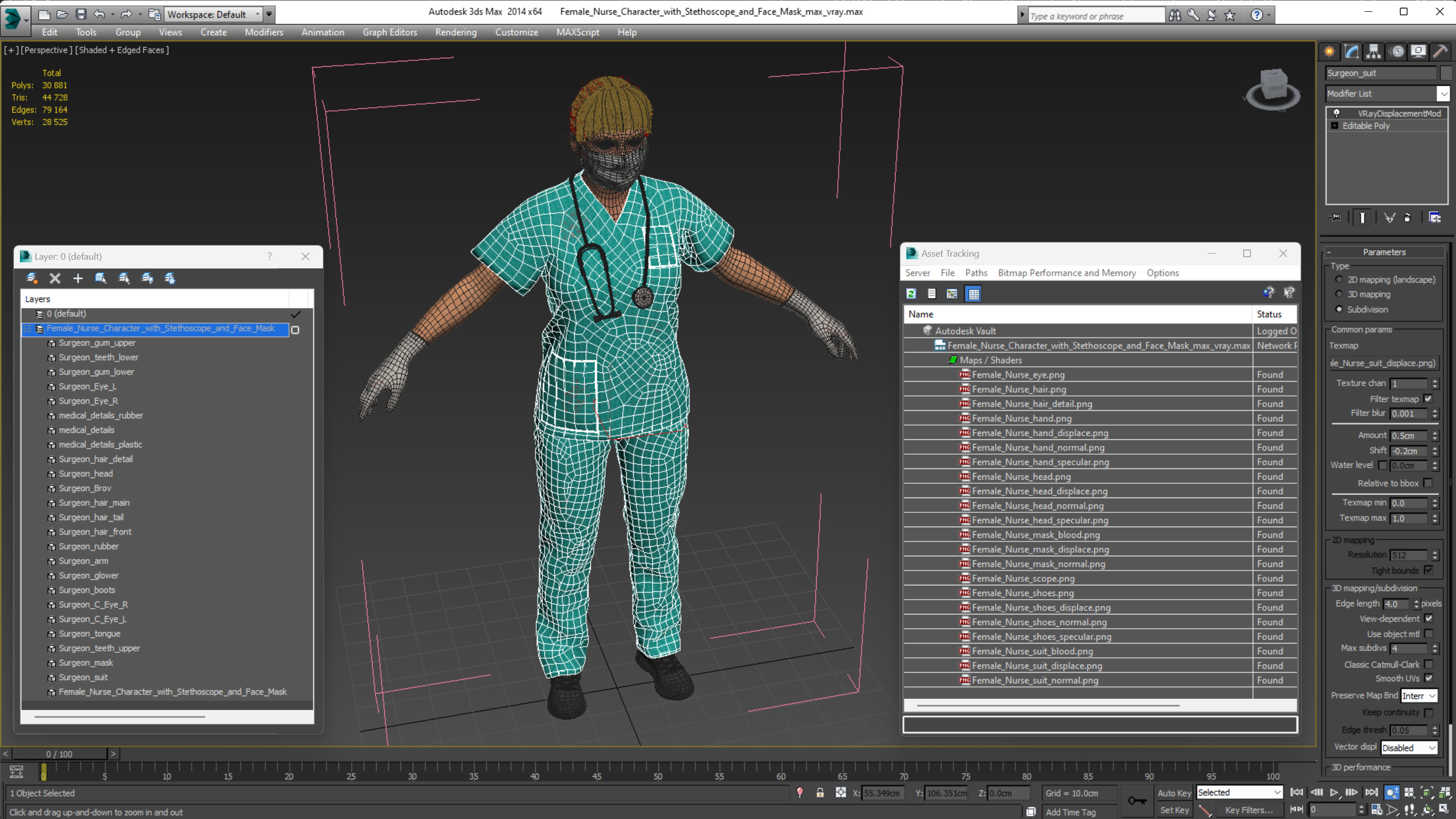 Female Nurse Character with Stethoscope and Face Mask Fur 3D