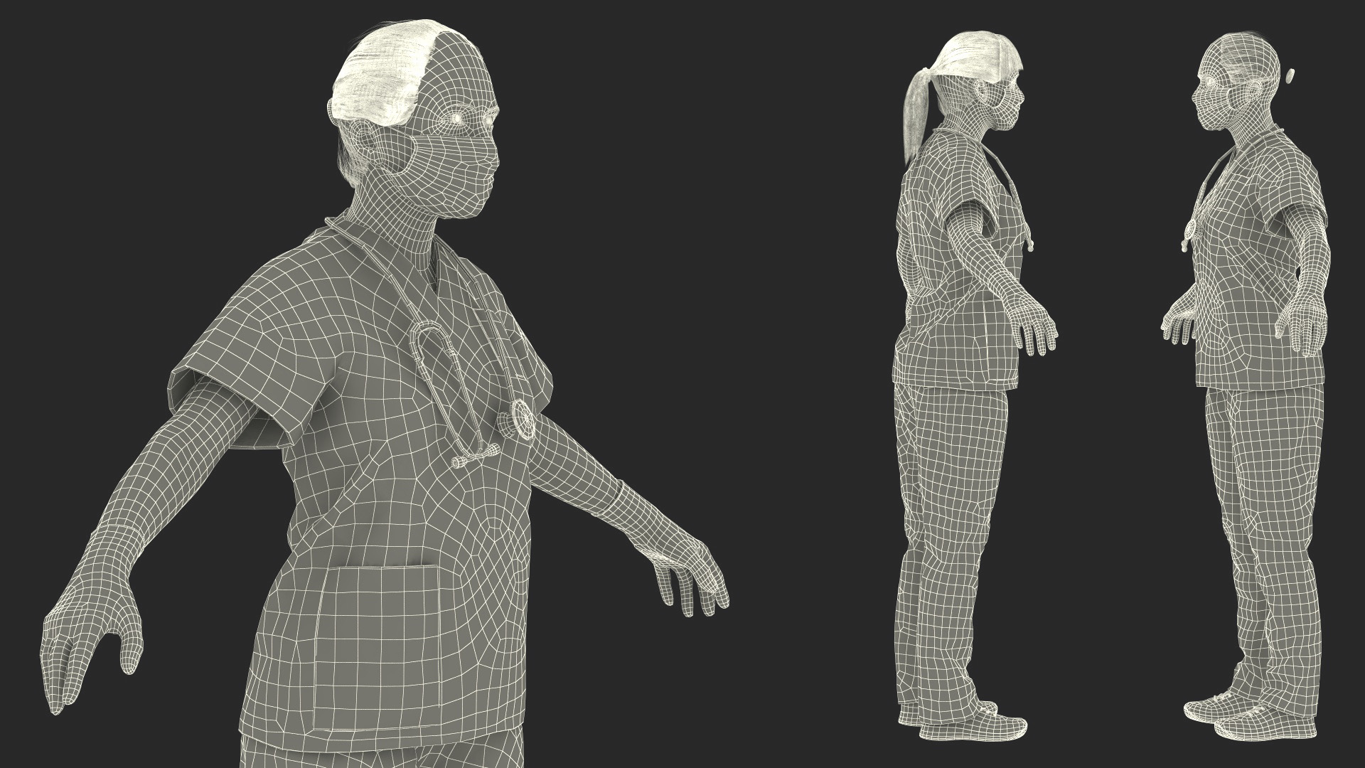 Female Nurse Character with Stethoscope and Face Mask Fur 3D