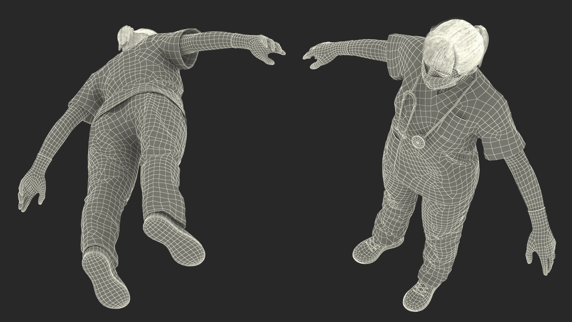 Female Nurse Character with Stethoscope and Face Mask Fur 3D