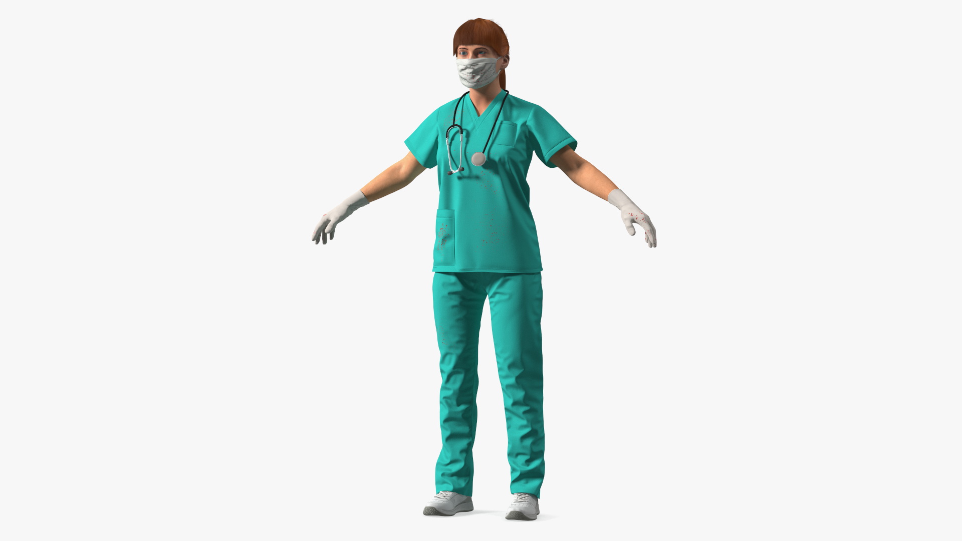 Female Nurse Character with Stethoscope and Face Mask Fur 3D