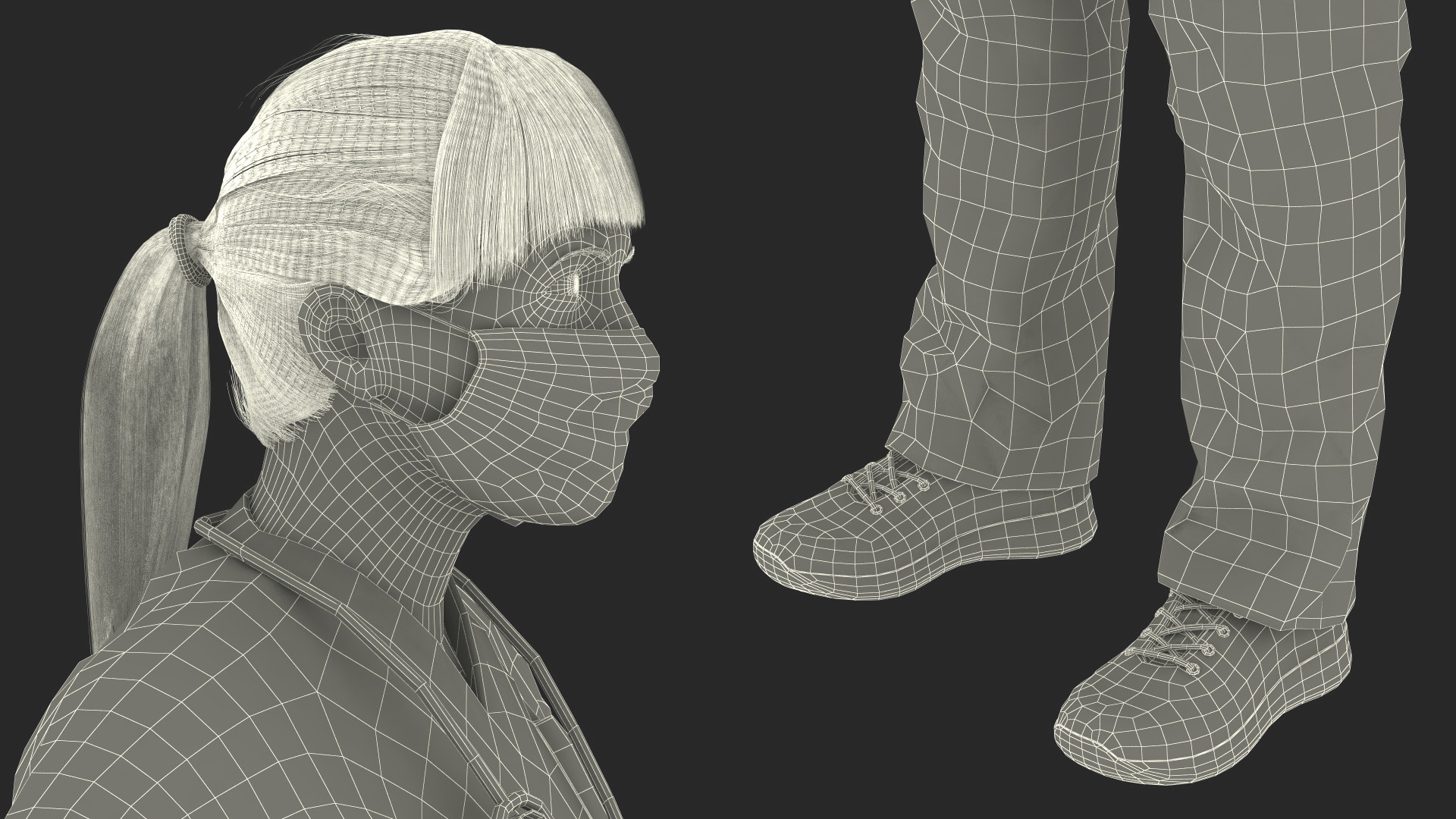 Female Nurse Character with Stethoscope and Face Mask Fur 3D