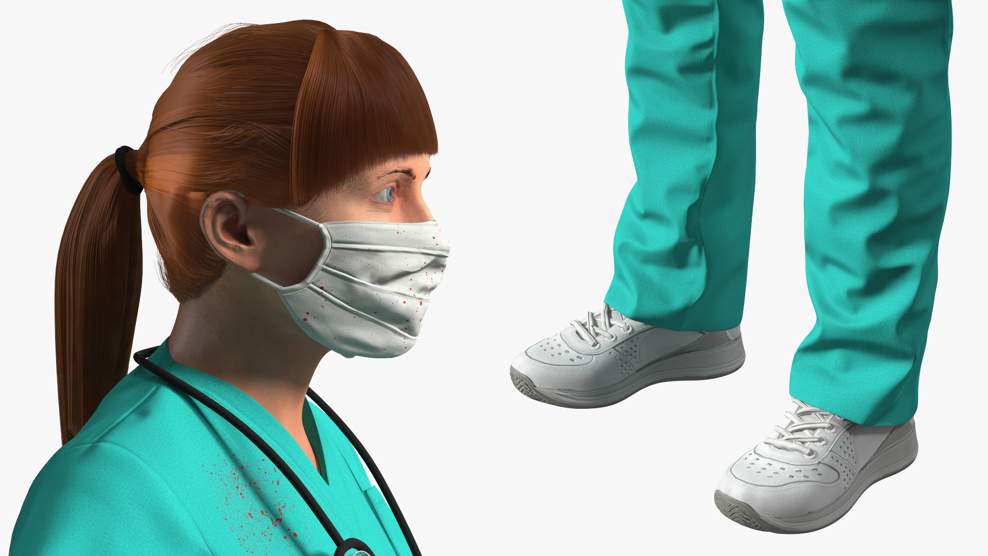Female Nurse Character with Stethoscope and Face Mask Fur 3D