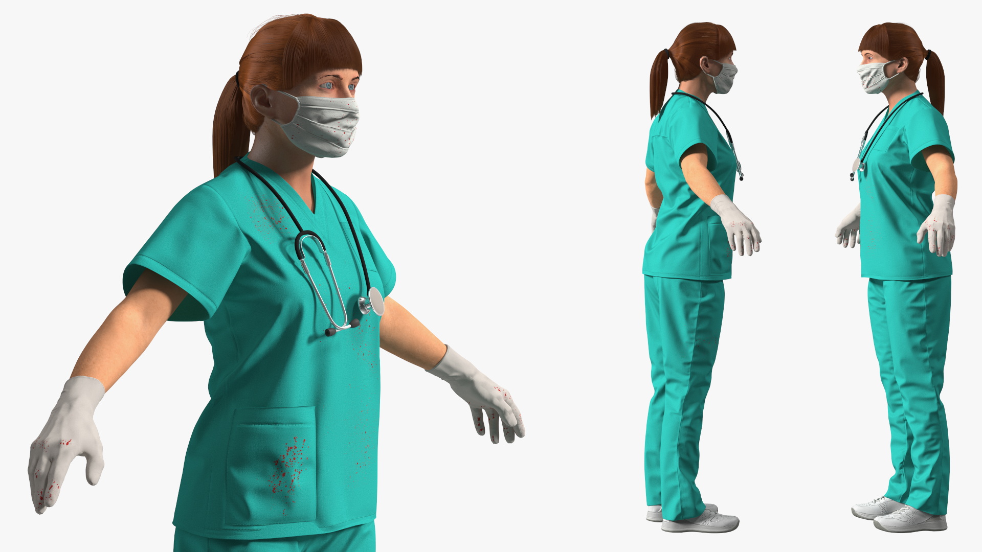 Female Nurse Character with Stethoscope and Face Mask Fur 3D