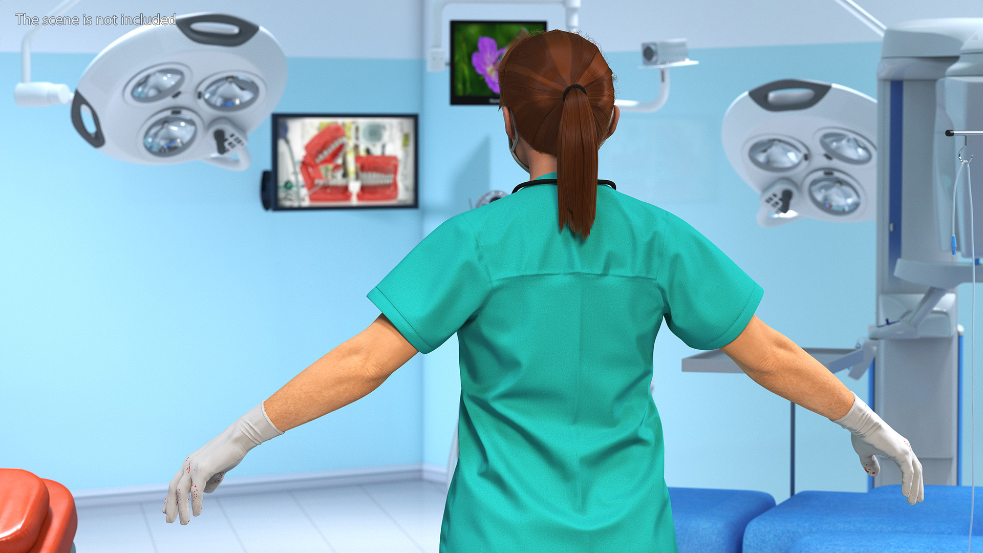 Female Nurse Character with Stethoscope and Face Mask Fur 3D