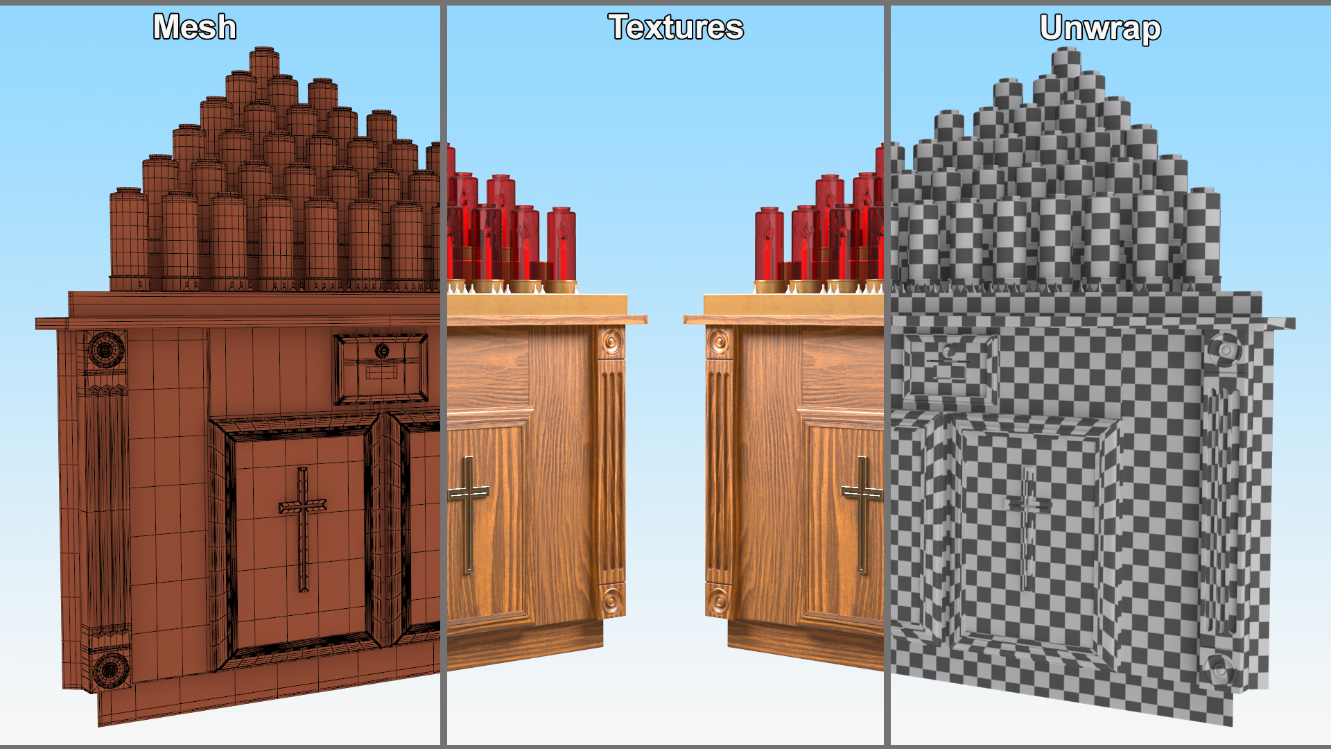 3D Church Candle Stand Wooden Corner Cabinet