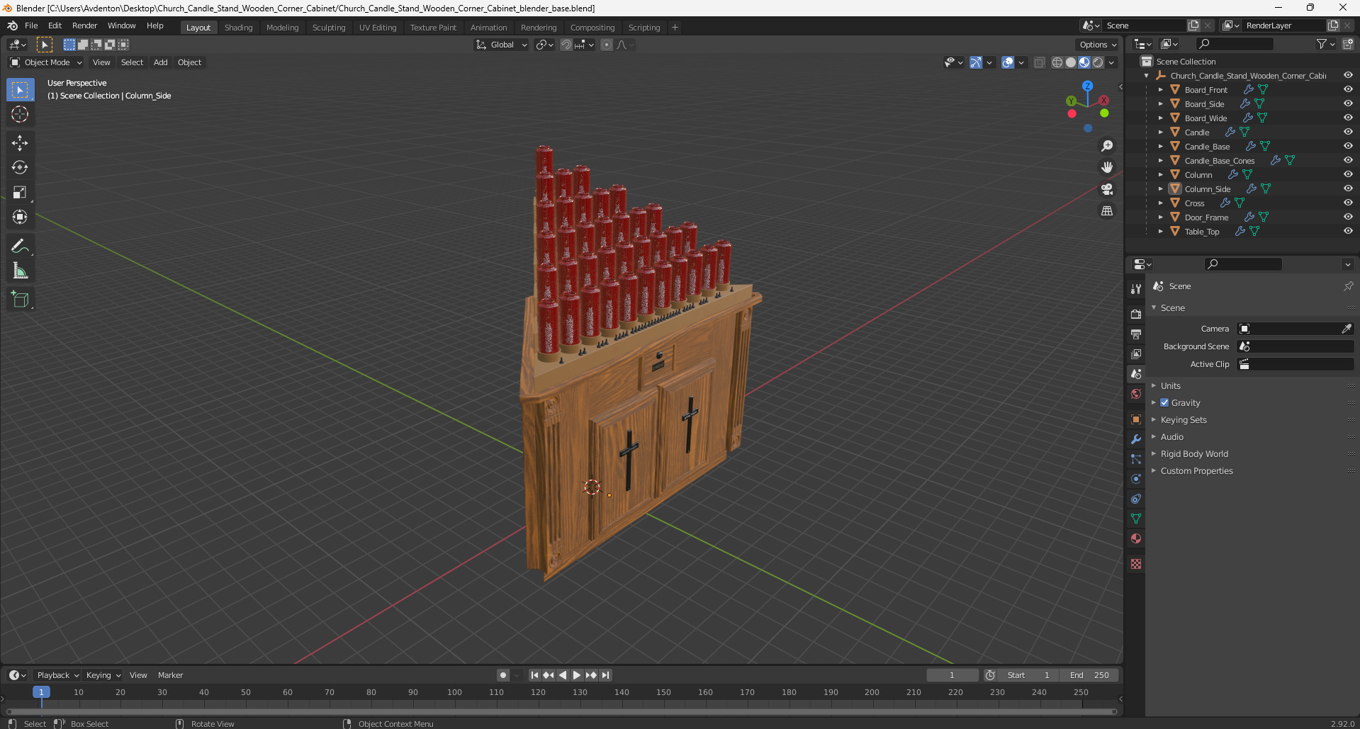 3D Church Candle Stand Wooden Corner Cabinet
