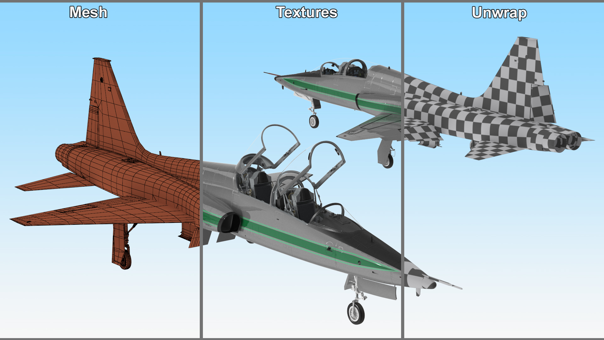 Two-seat Supersonic Jet Trainer Grey Rigged for Cinema 4D 3D