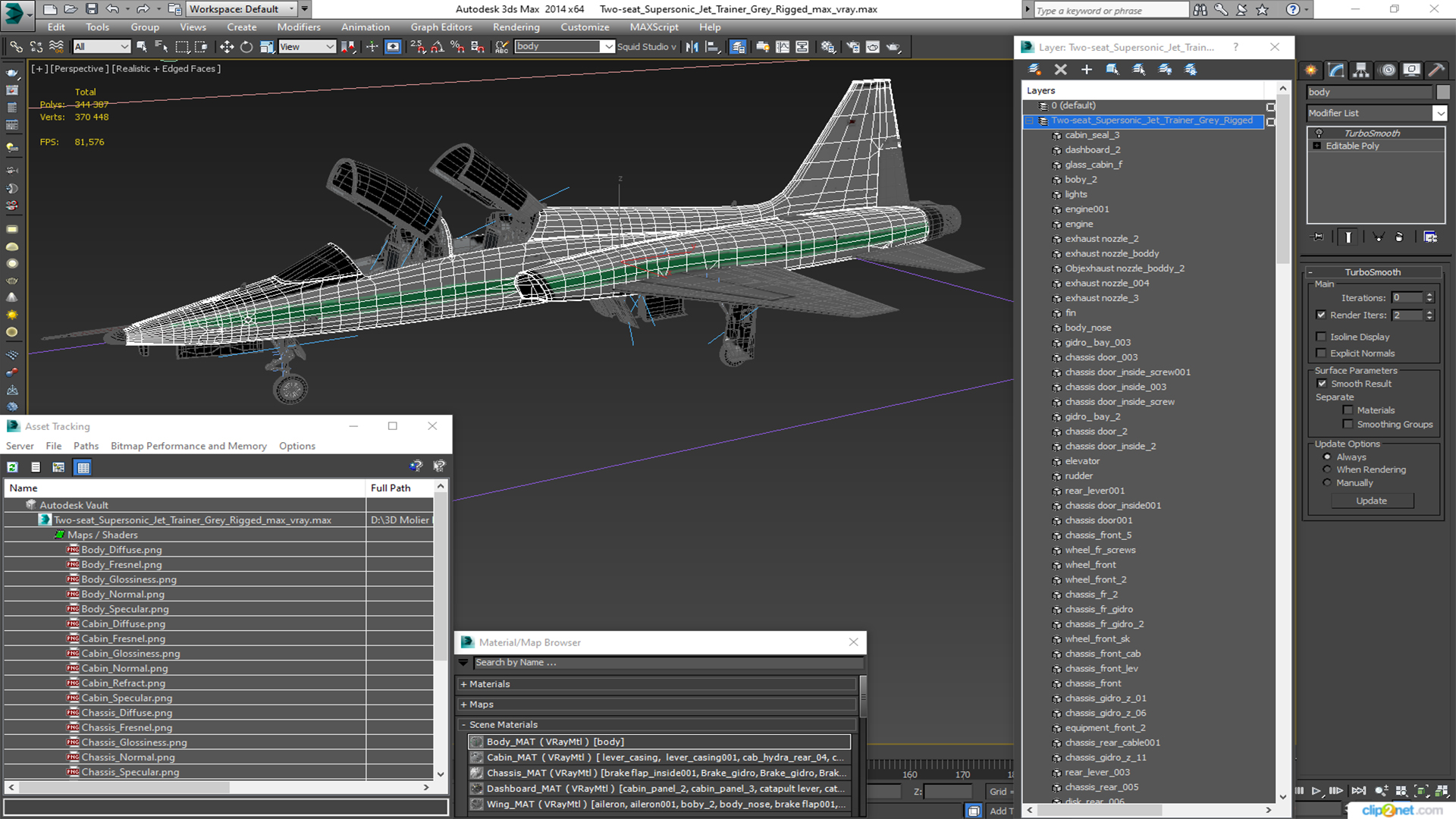 Two-seat Supersonic Jet Trainer Grey Rigged for Cinema 4D 3D