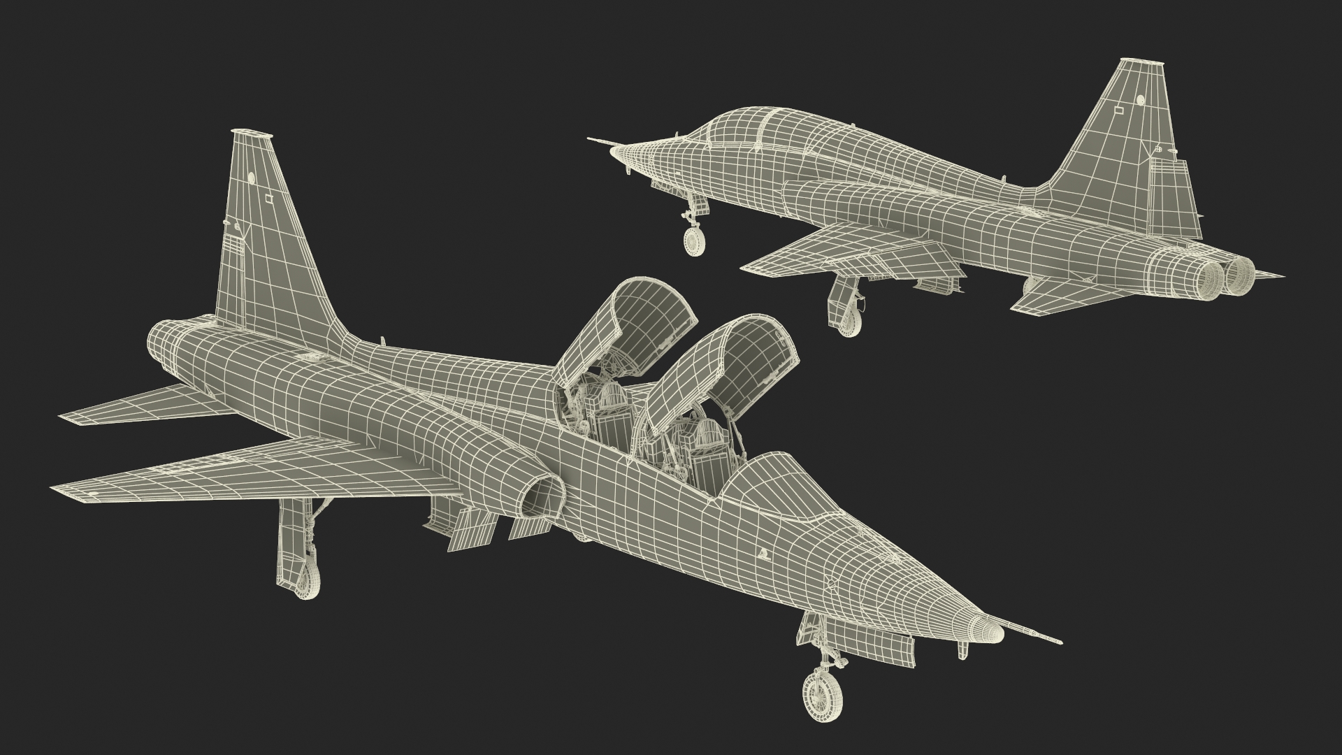 Two-seat Supersonic Jet Trainer Grey Rigged for Cinema 4D 3D