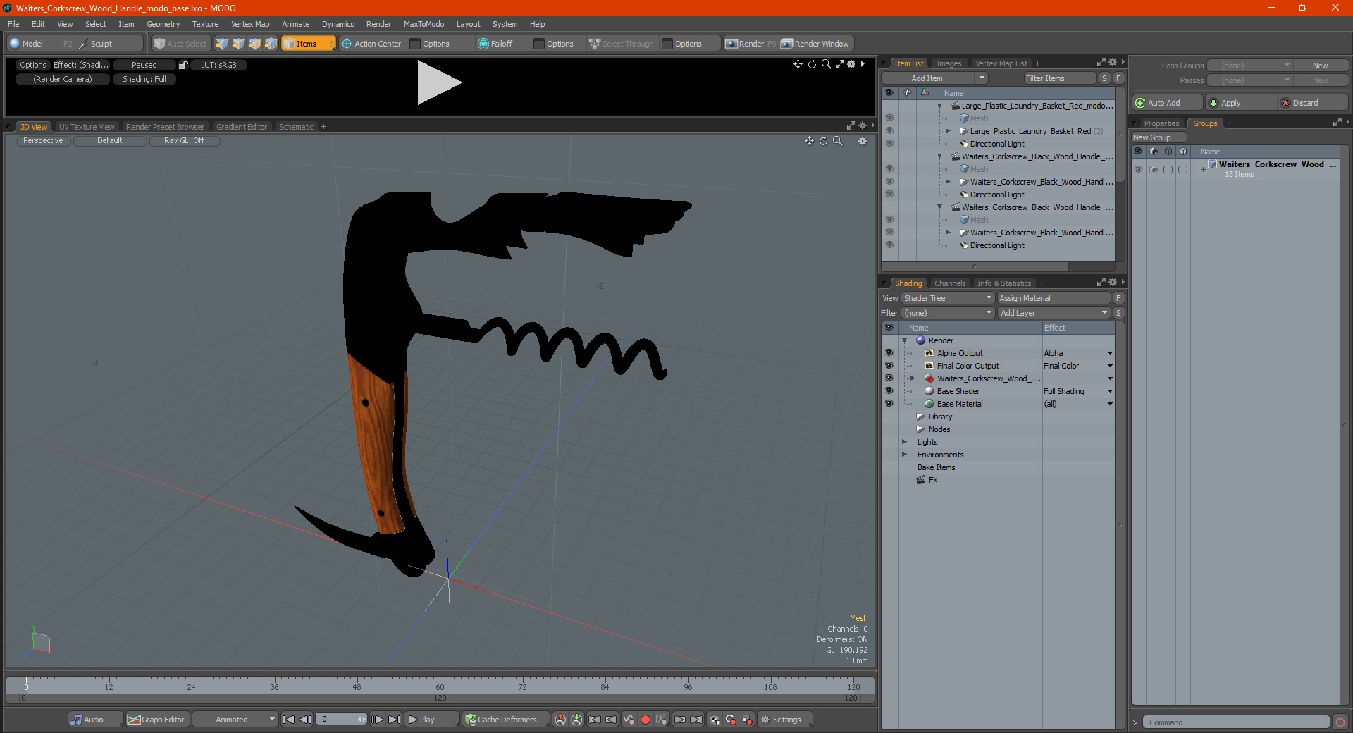 Waiters Corkscrew Wood Handle 3D model