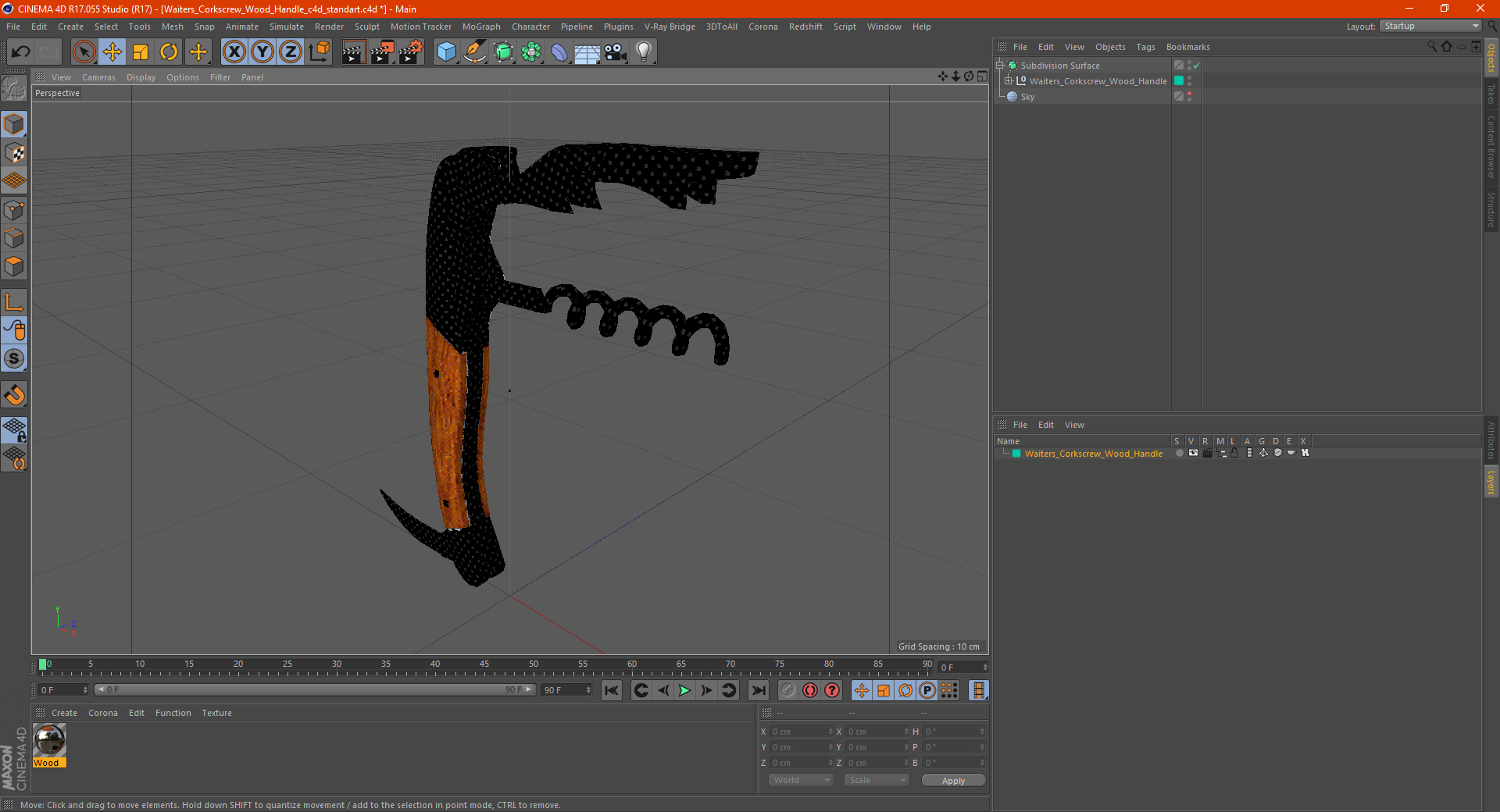 Waiters Corkscrew Wood Handle 3D model