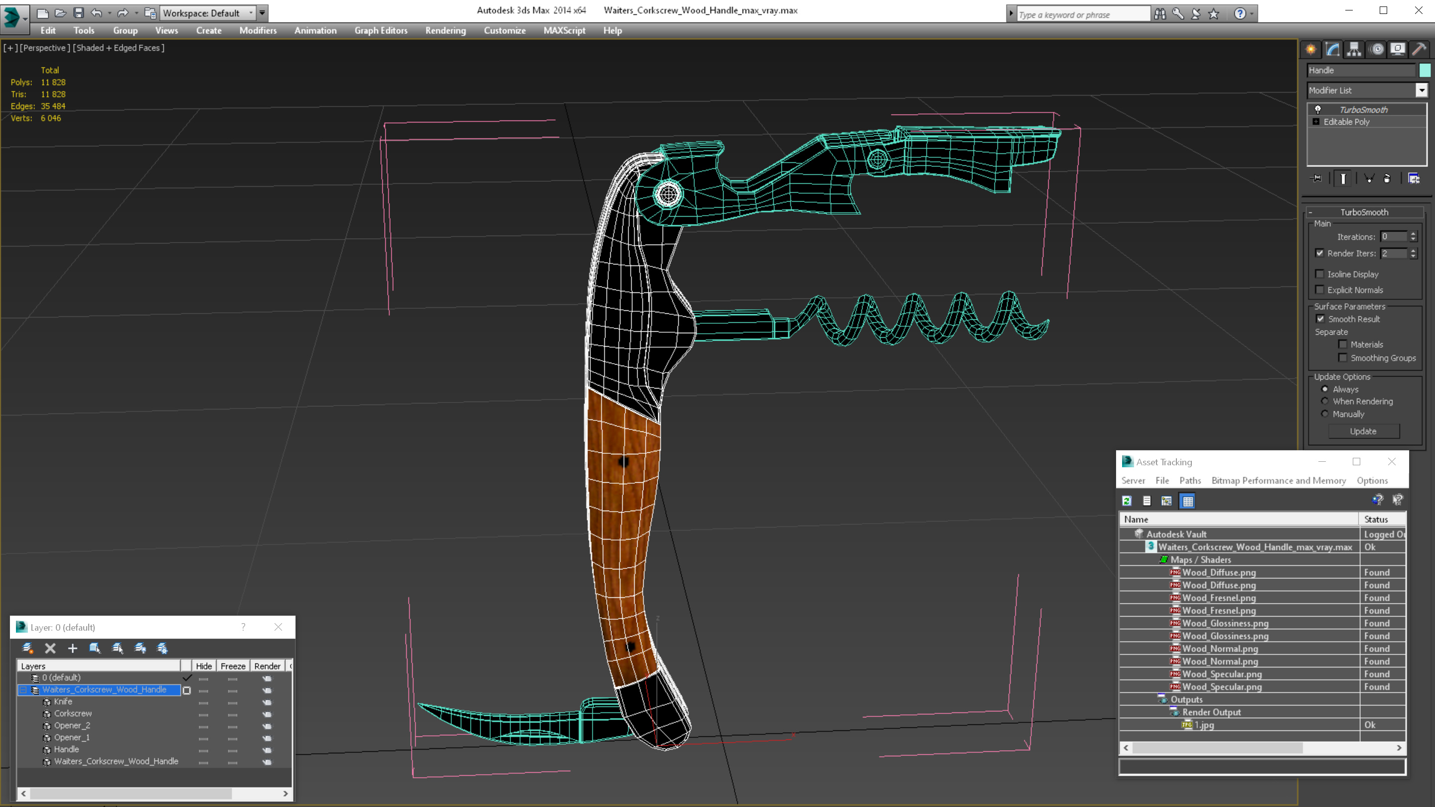 Waiters Corkscrew Wood Handle 3D model