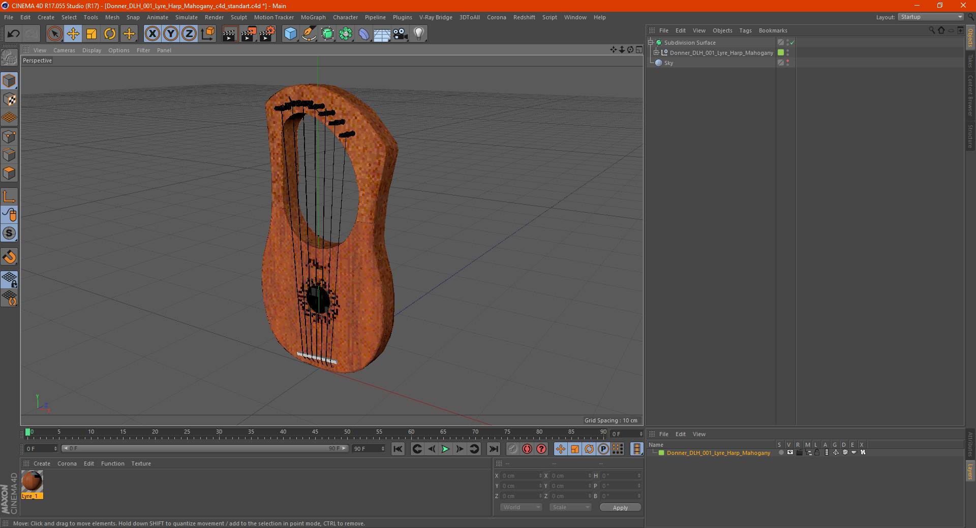 3D Donner DLH 001 Lyre Harp Mahogany model