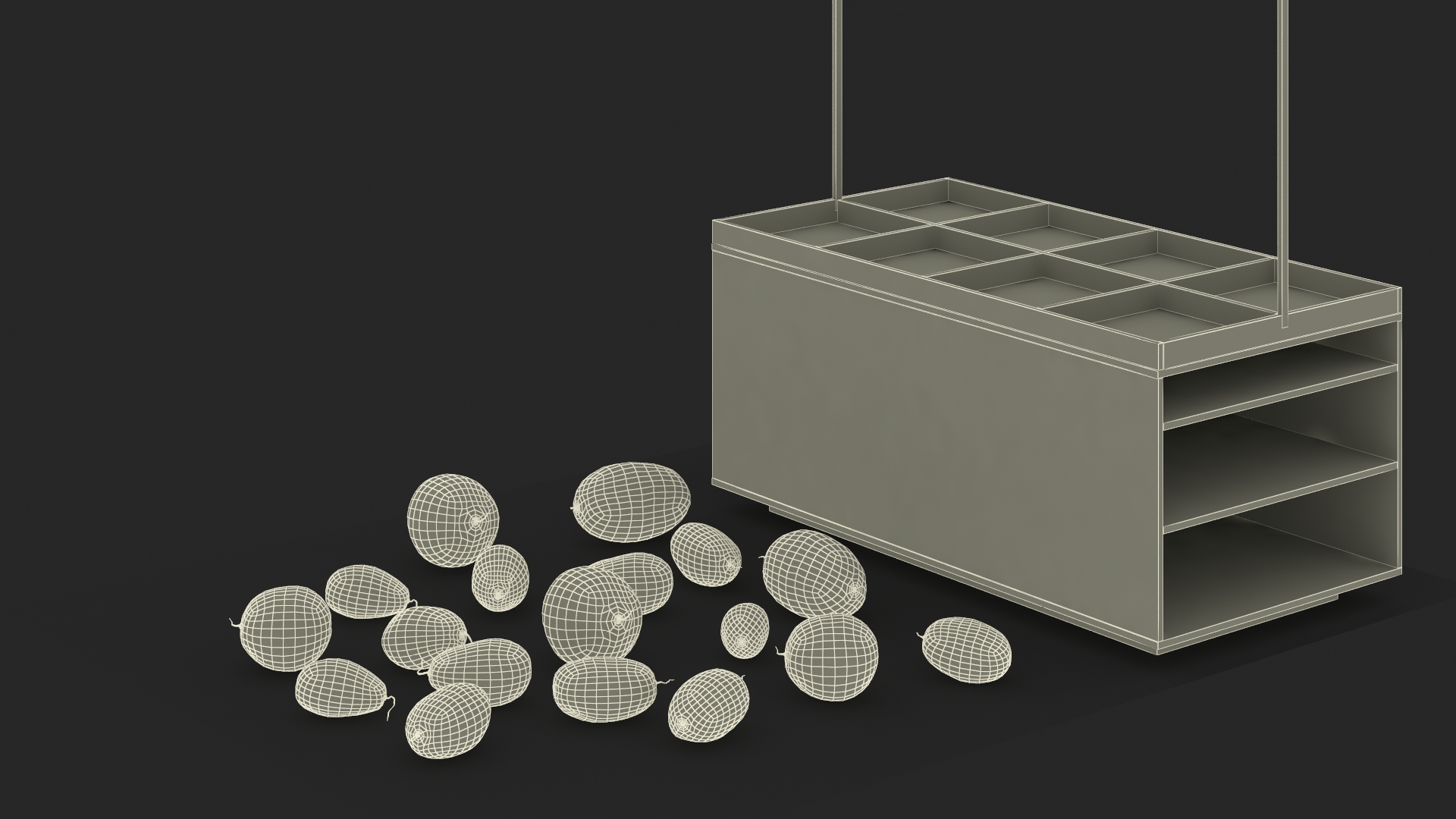 3D model Counter with Variety of Fruits