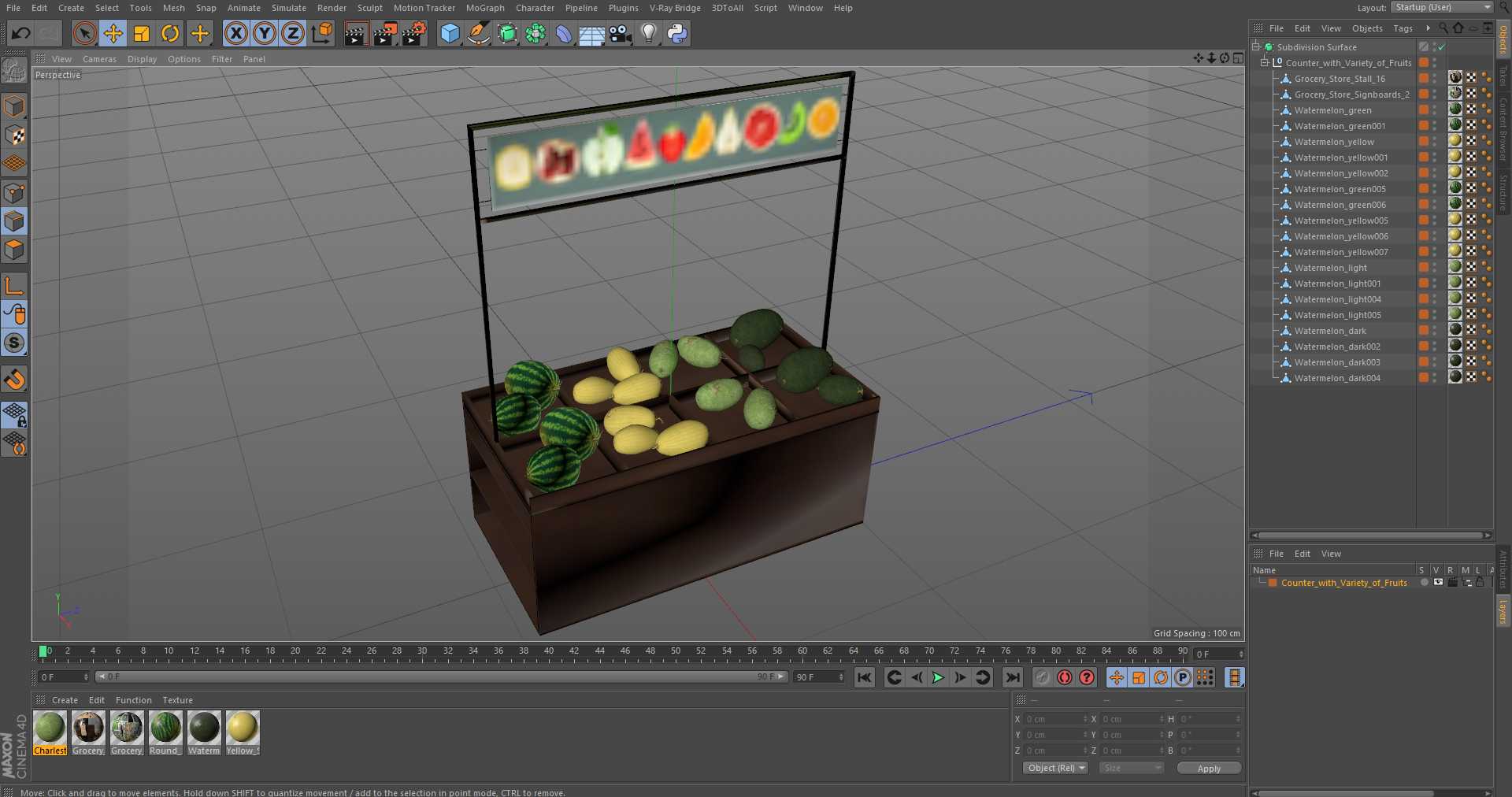 3D model Counter with Variety of Fruits