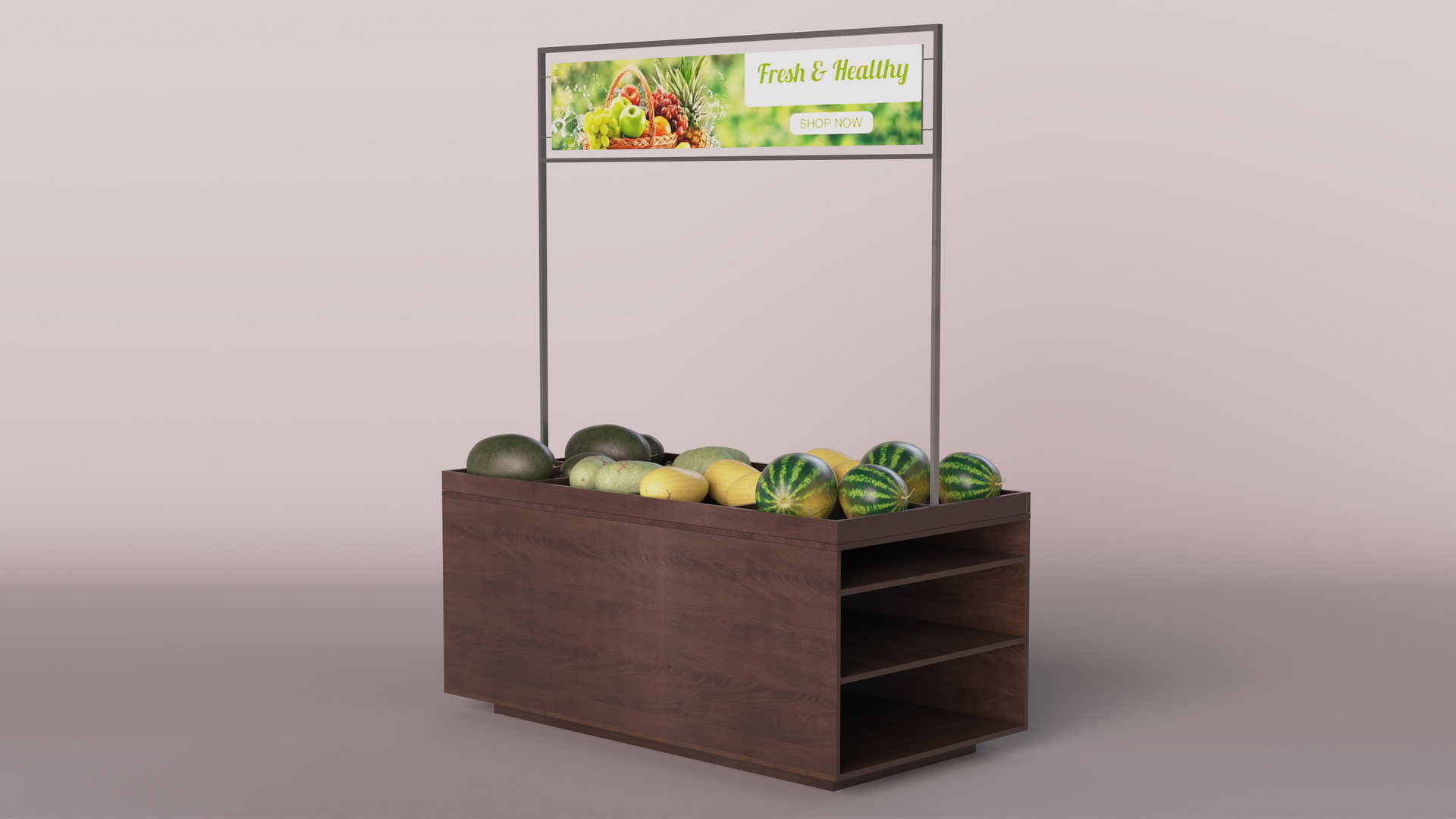 3D model Counter with Variety of Fruits