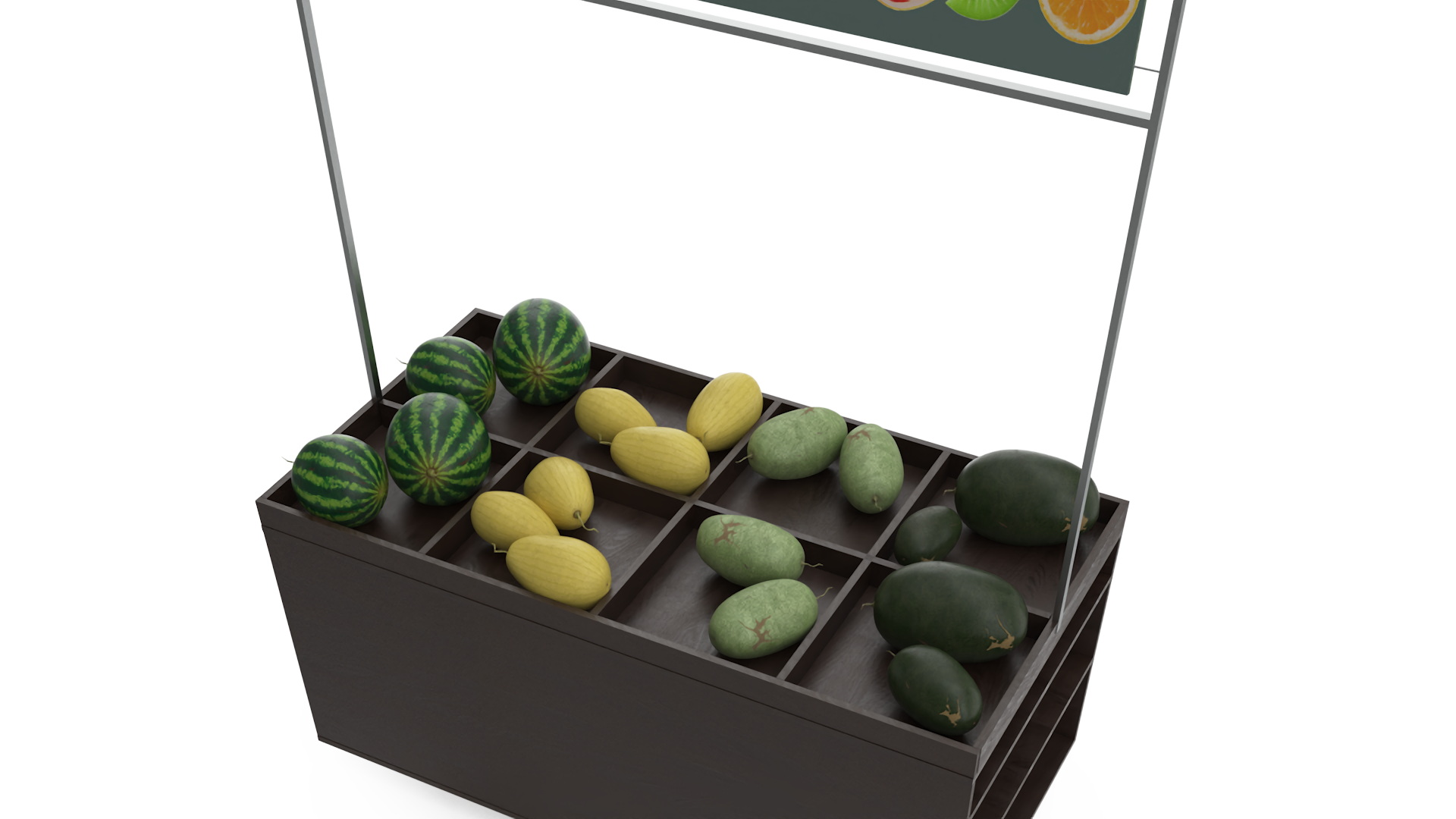 3D model Counter with Variety of Fruits
