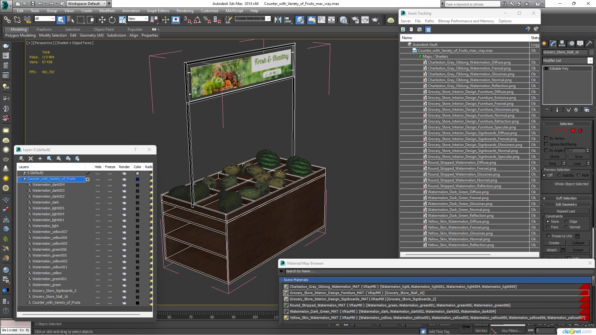3D model Counter with Variety of Fruits