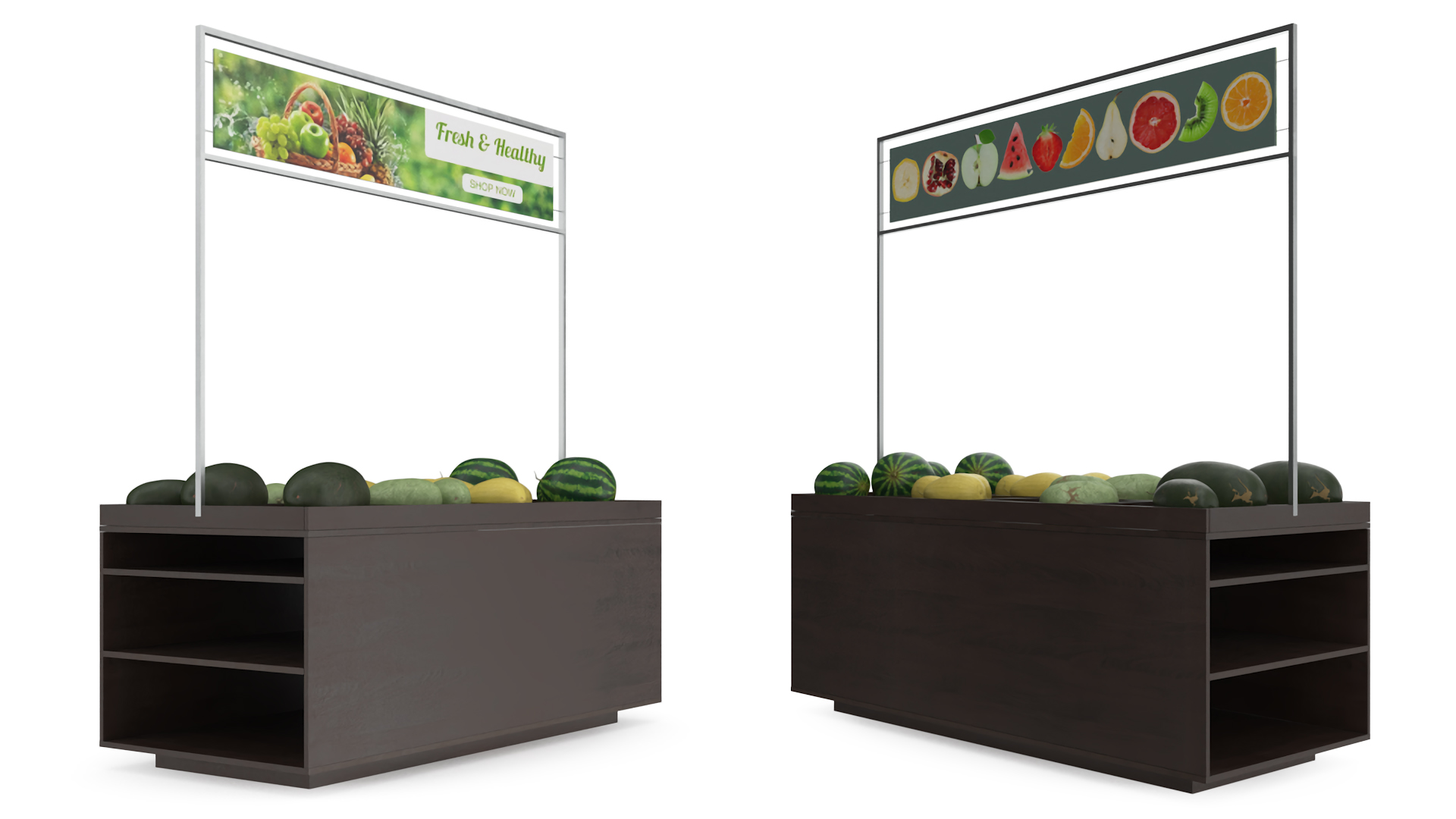 3D model Counter with Variety of Fruits
