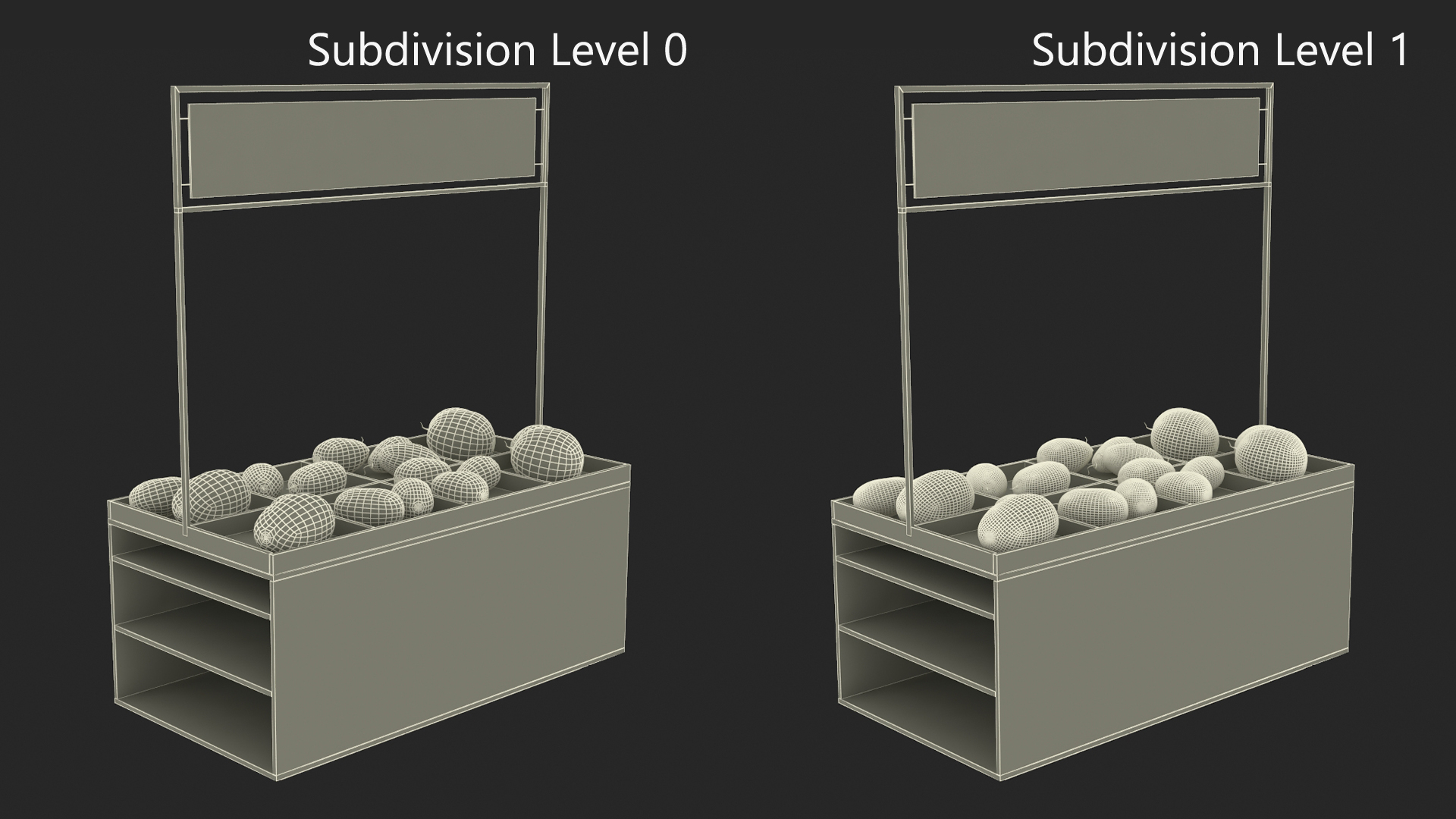 3D model Counter with Variety of Fruits