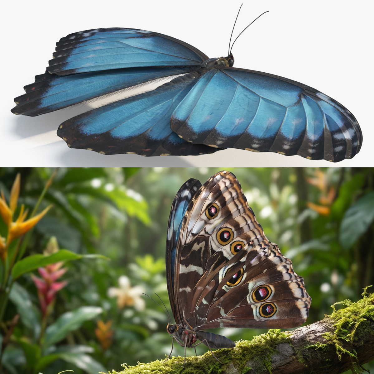 Morpho Peleides Tropical Butterfly Fur - Blue · Rigged