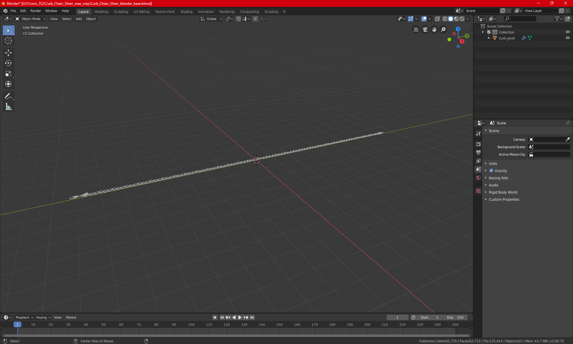Curb Chain Silver 3D