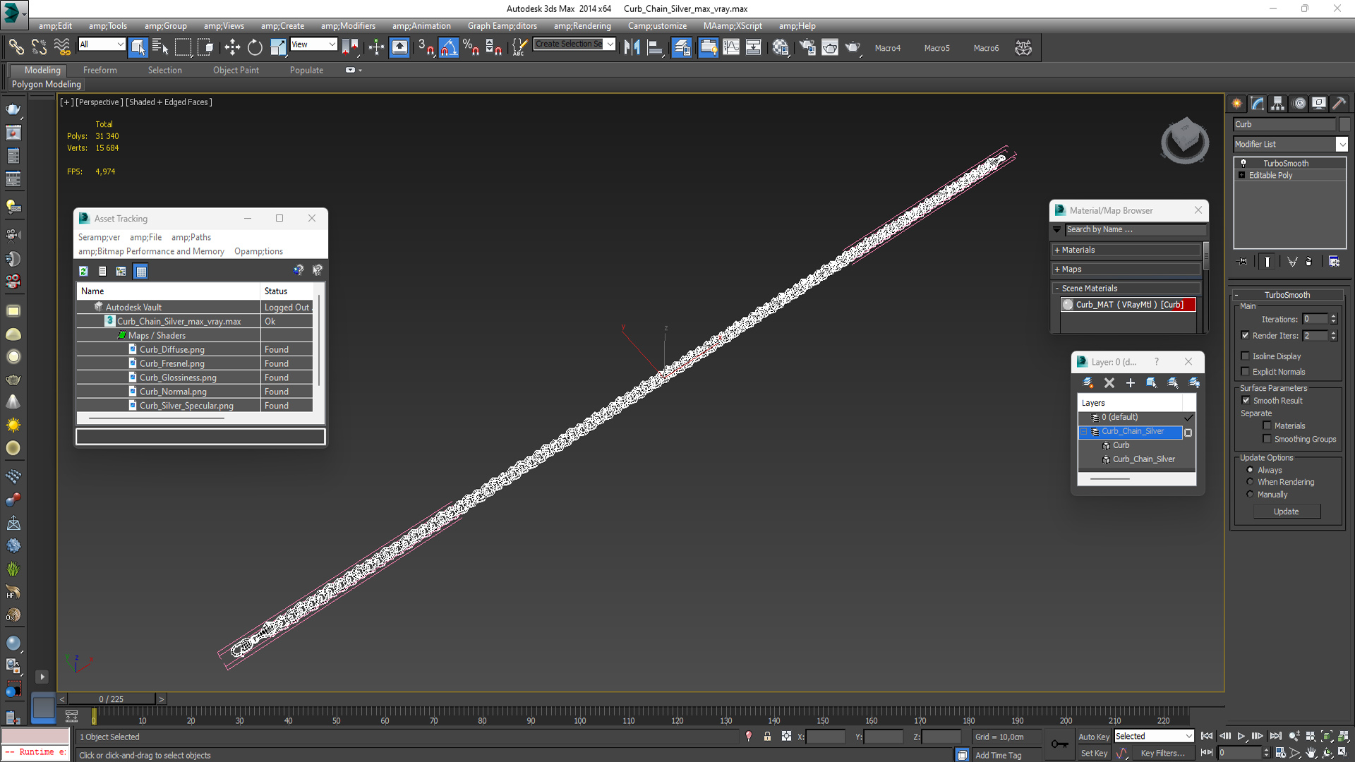 Curb Chain Silver 3D