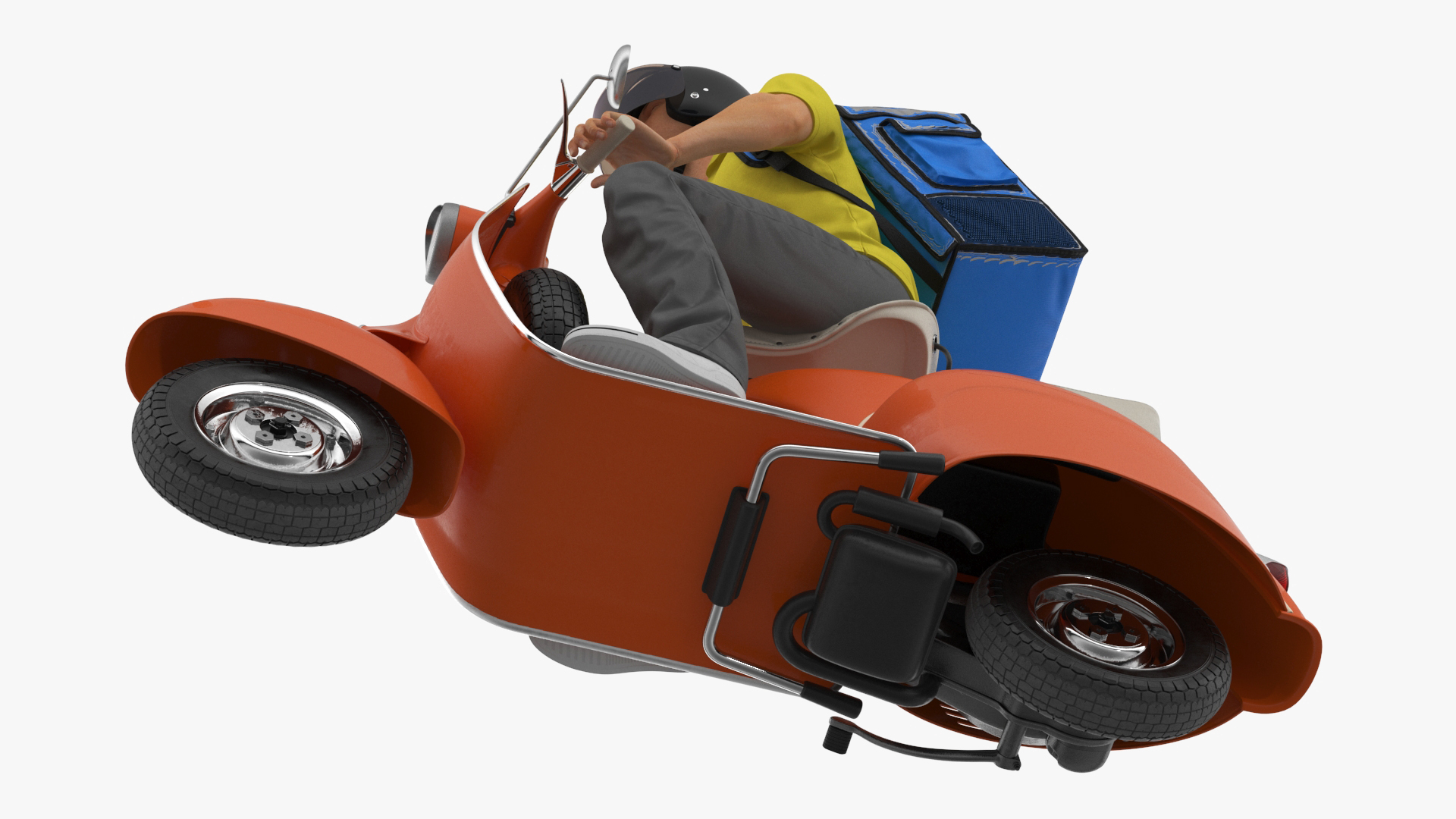 3D Delivery Man Riding Retro Scooter model