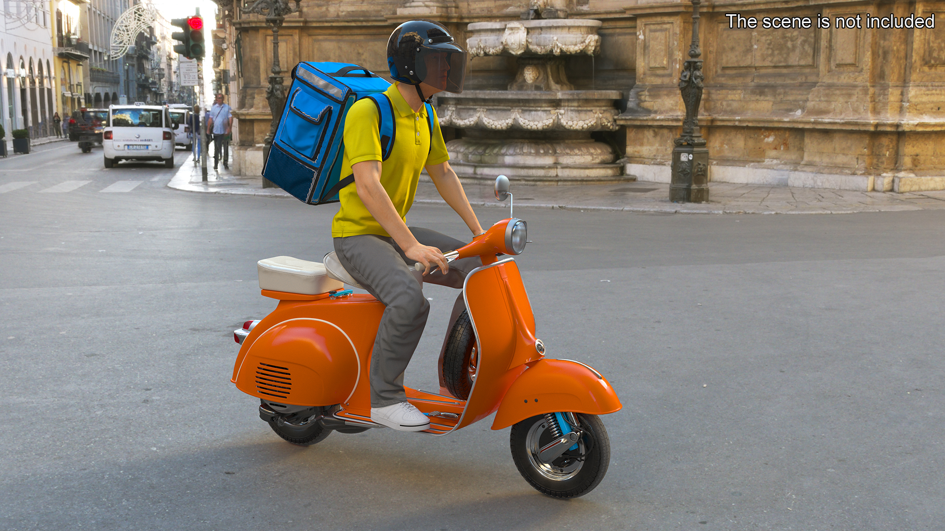 3D Delivery Man Riding Retro Scooter model