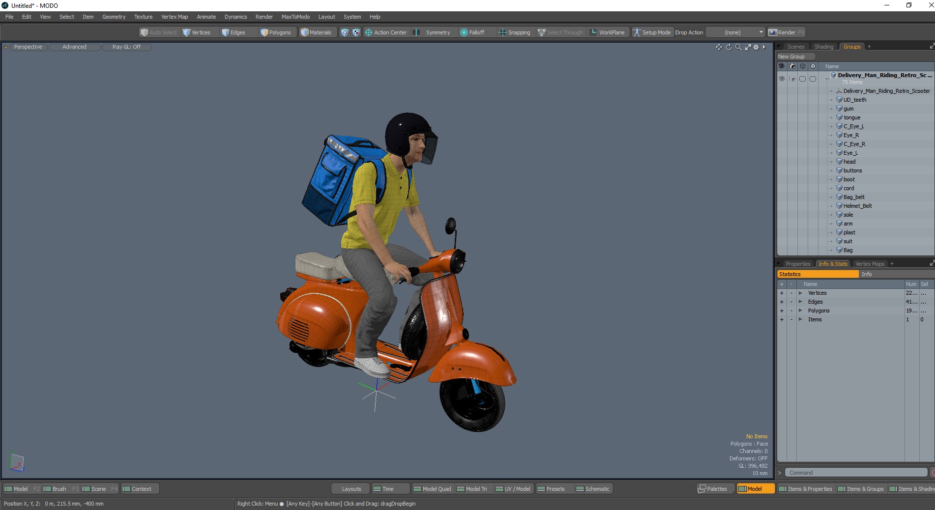 3D Delivery Man Riding Retro Scooter model