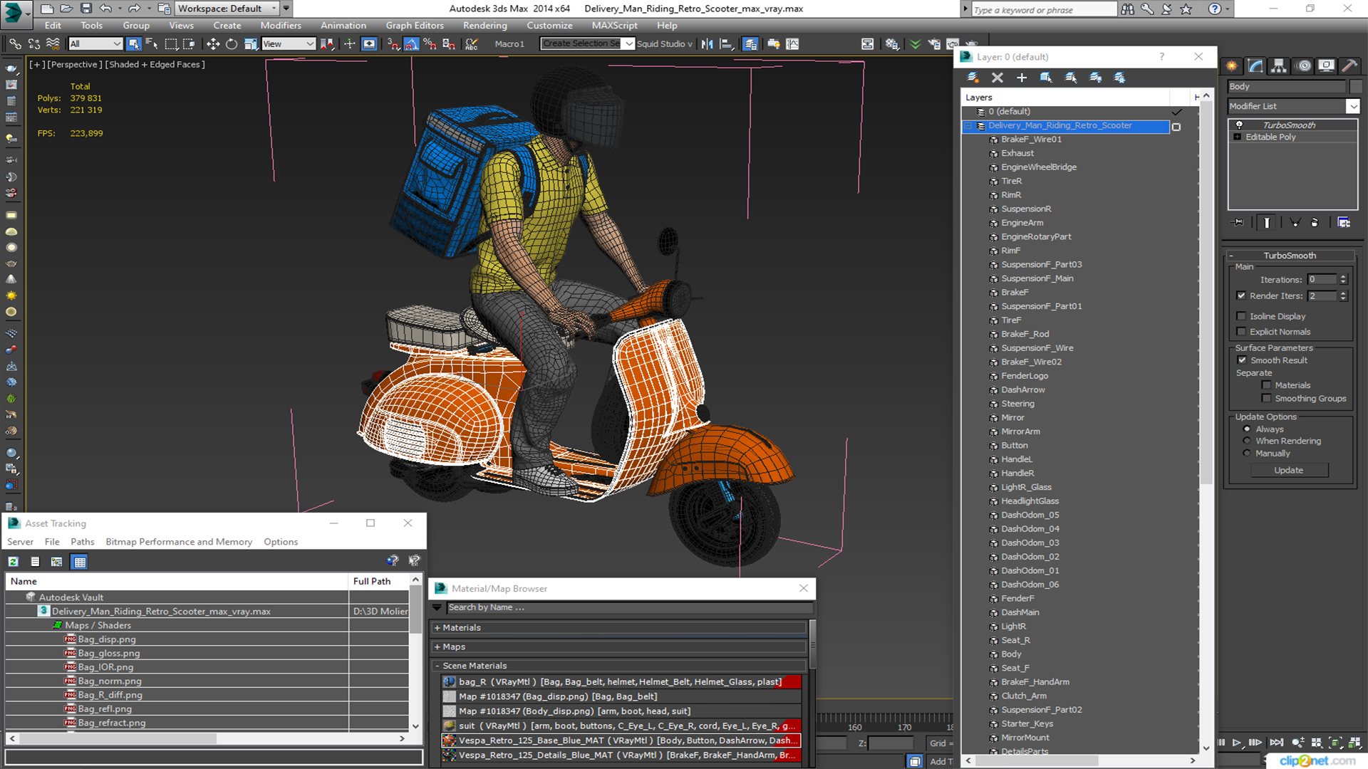 3D Delivery Man Riding Retro Scooter model