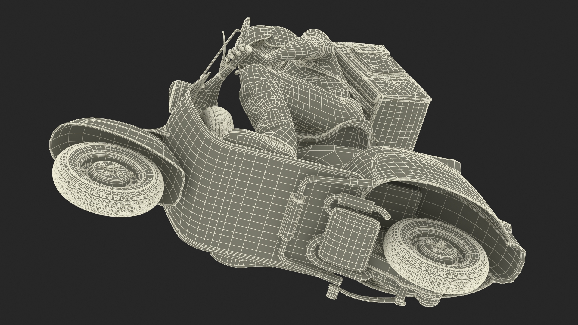 3D Delivery Man Riding Retro Scooter model