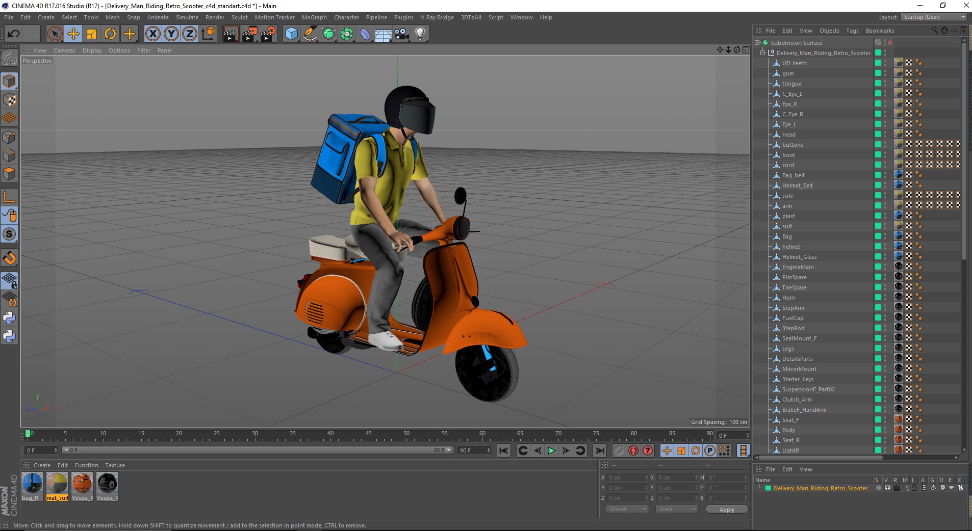 3D Delivery Man Riding Retro Scooter model