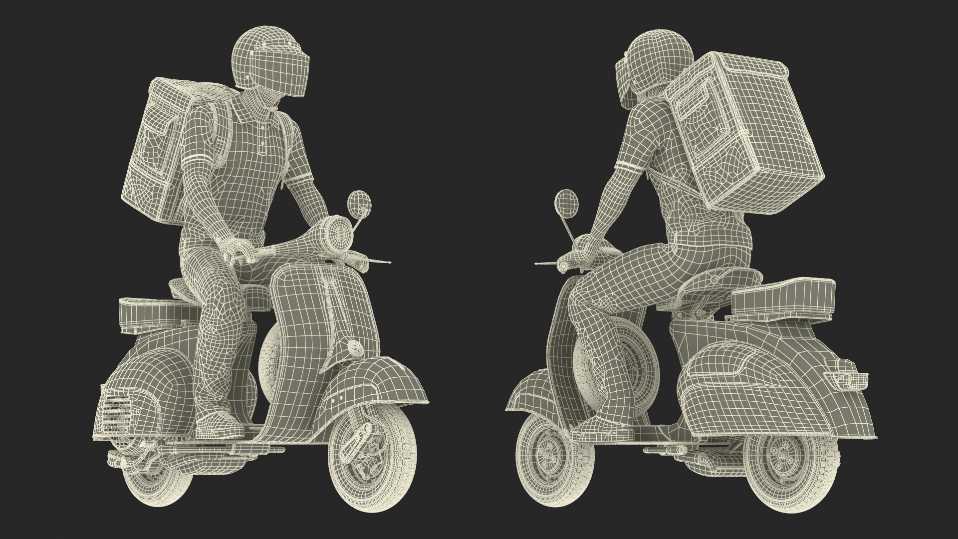 3D Delivery Man Riding Retro Scooter model