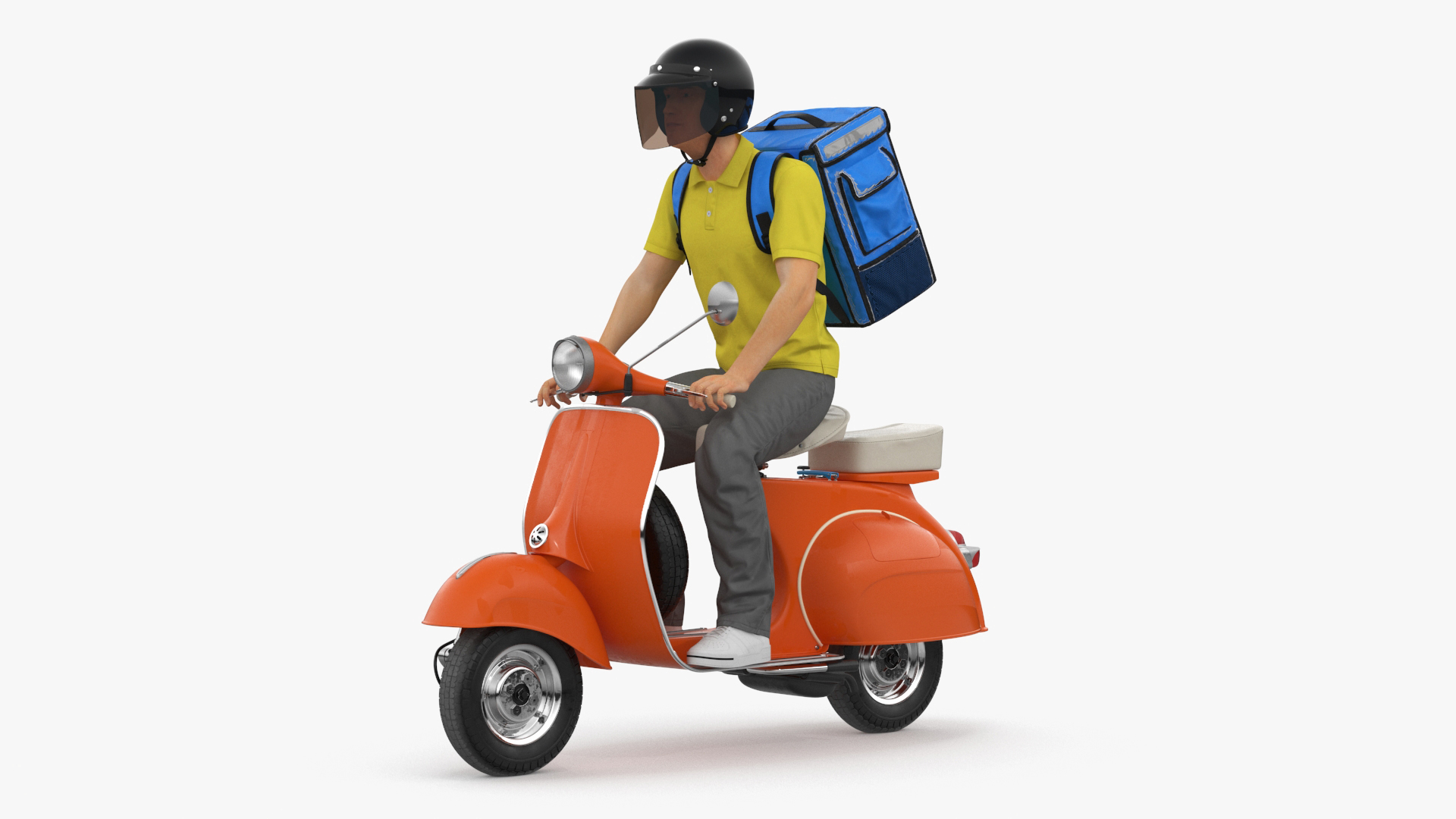 3D Delivery Man Riding Retro Scooter model